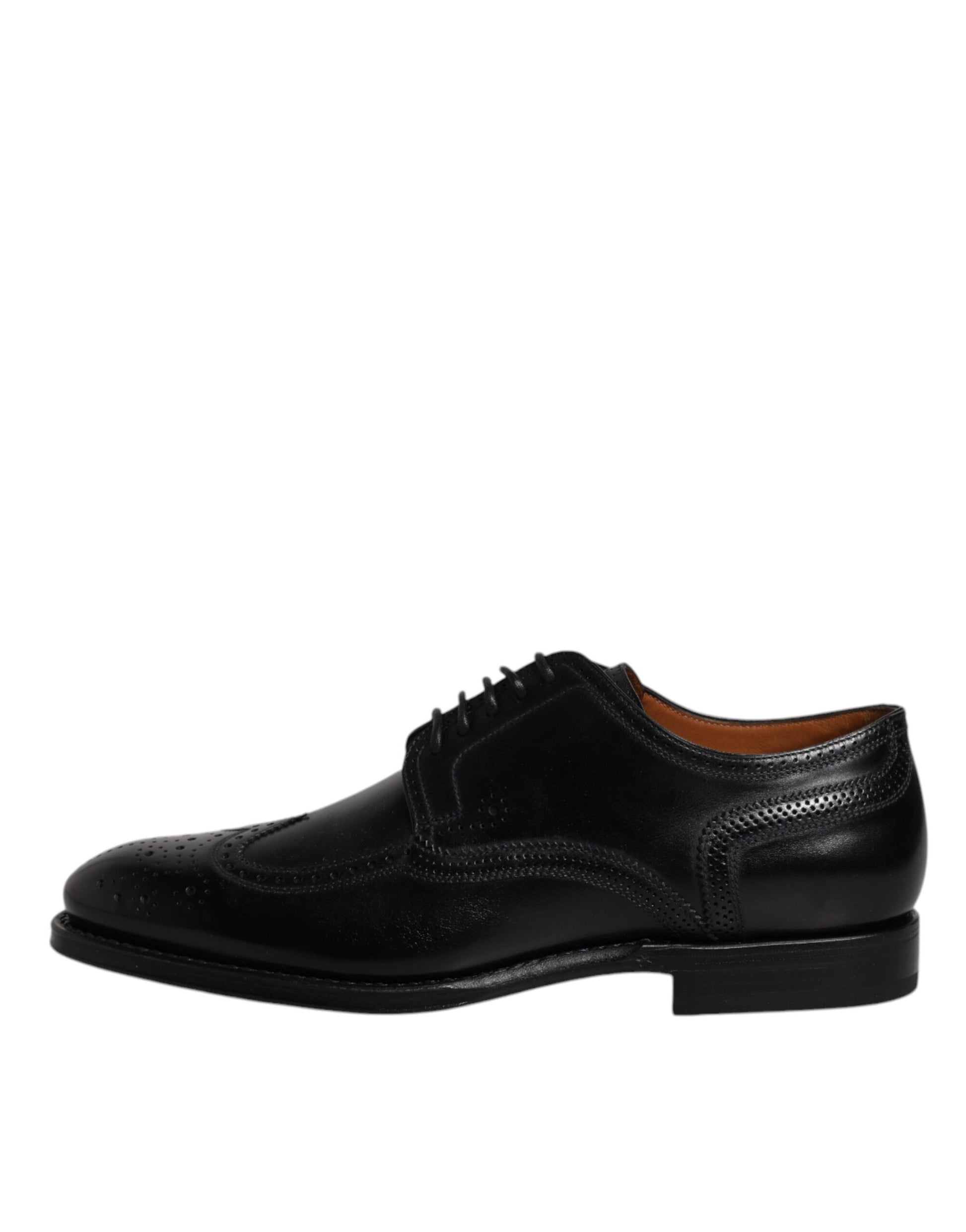 Chaussures habillées Richelieu en cuir noir à bout fleuri Dolce & Gabbana