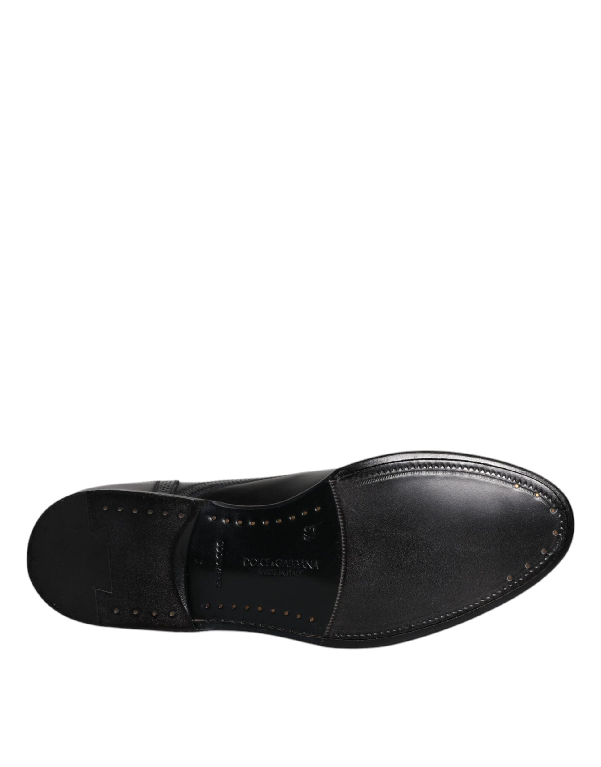 Chaussures habillées Richelieu en cuir noir à bout fleuri Dolce & Gabbana