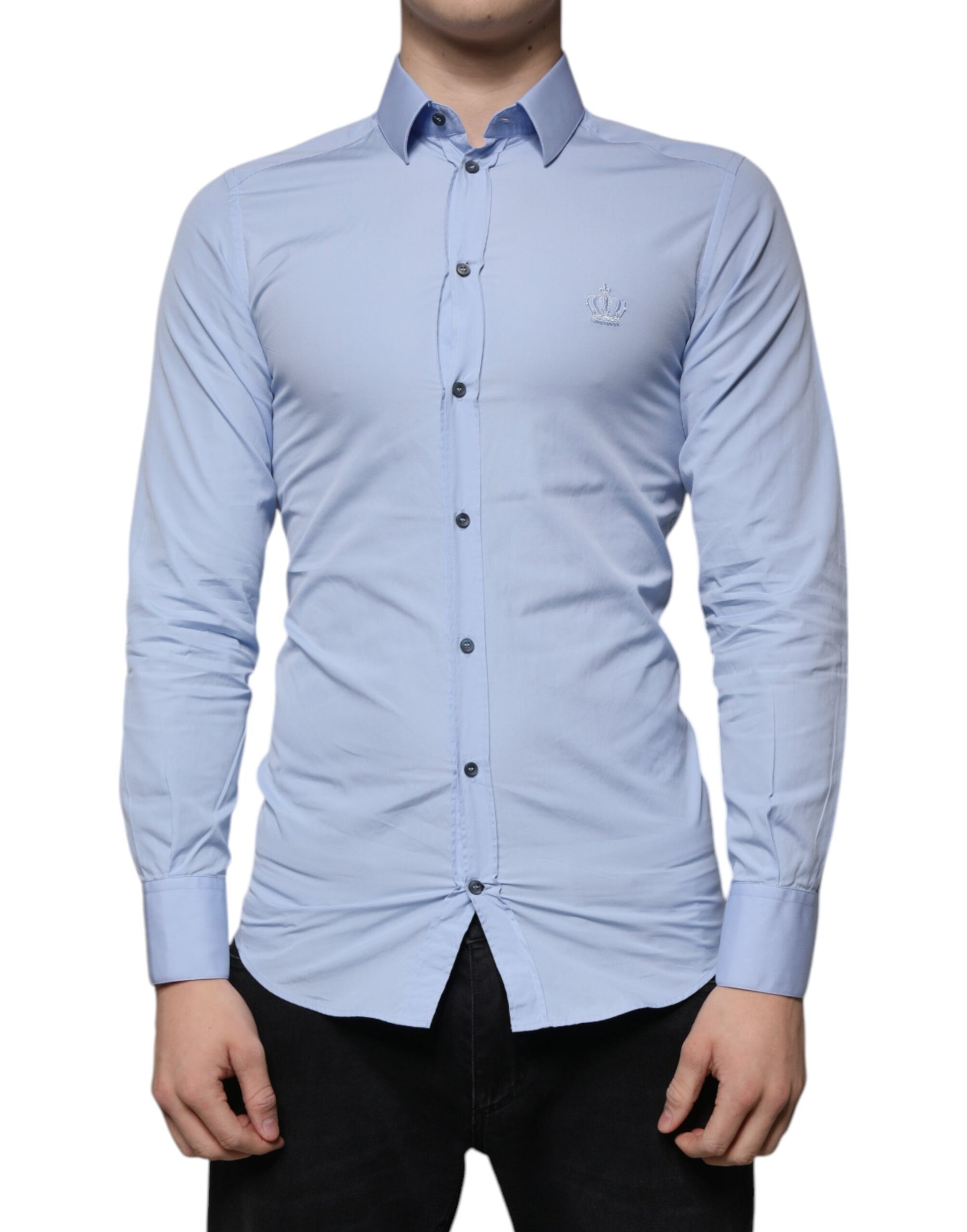 Chemise habillée Dolce & Gabbana GOLD en coton, coupe slim, bleu clair