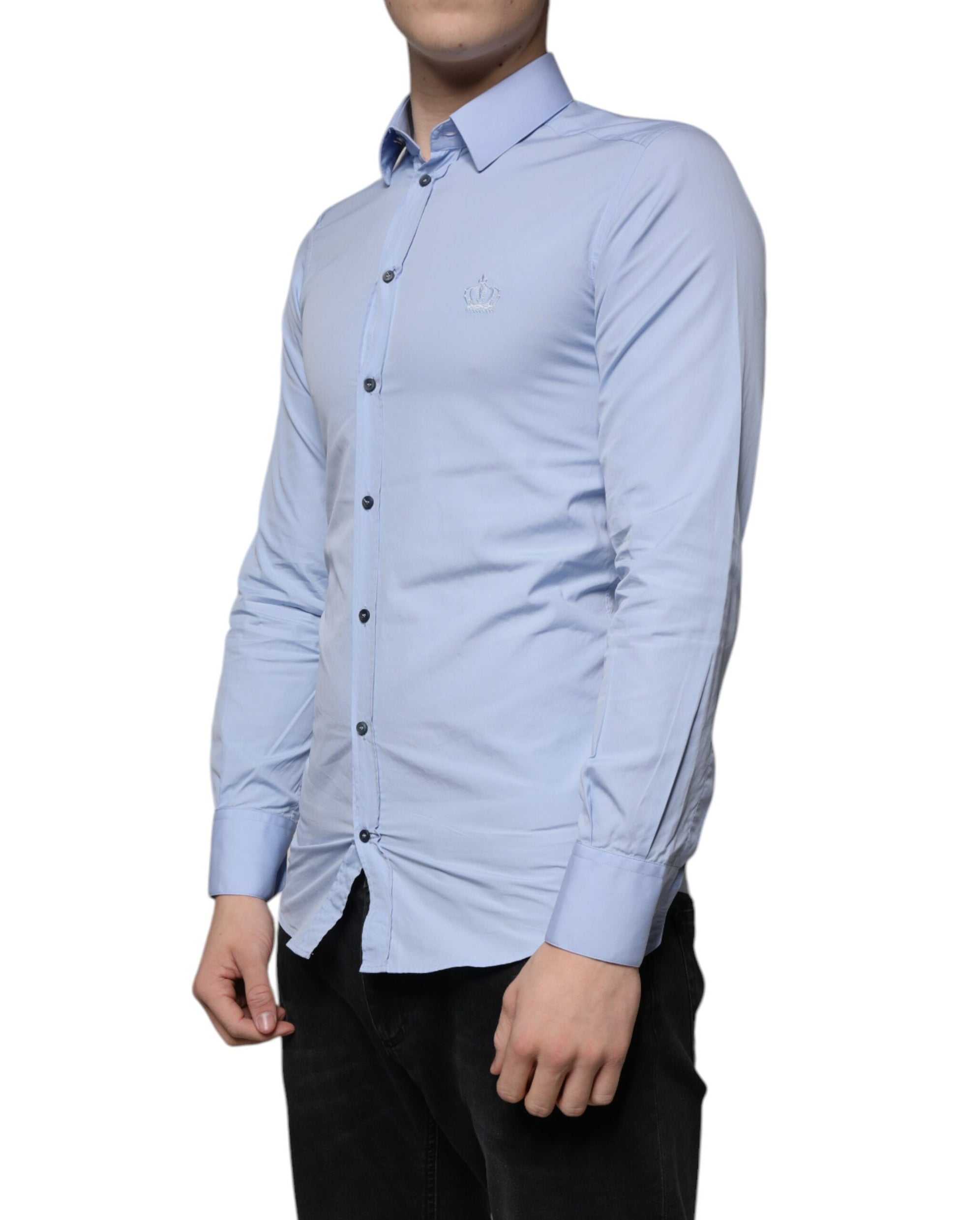 Chemise habillée Dolce & Gabbana GOLD en coton, coupe slim, bleu clair