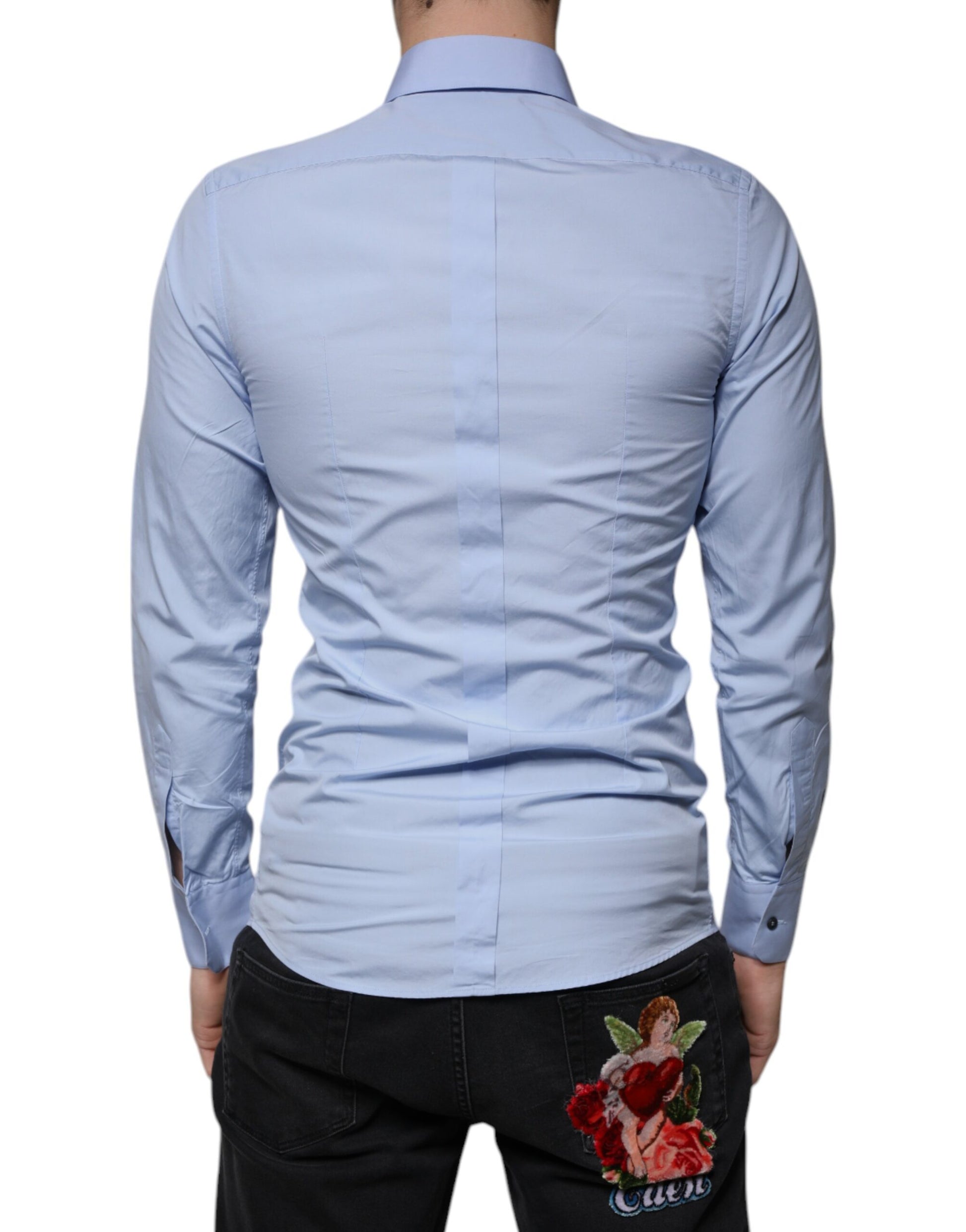Chemise habillée Dolce & Gabbana GOLD en coton, coupe slim, bleu clair