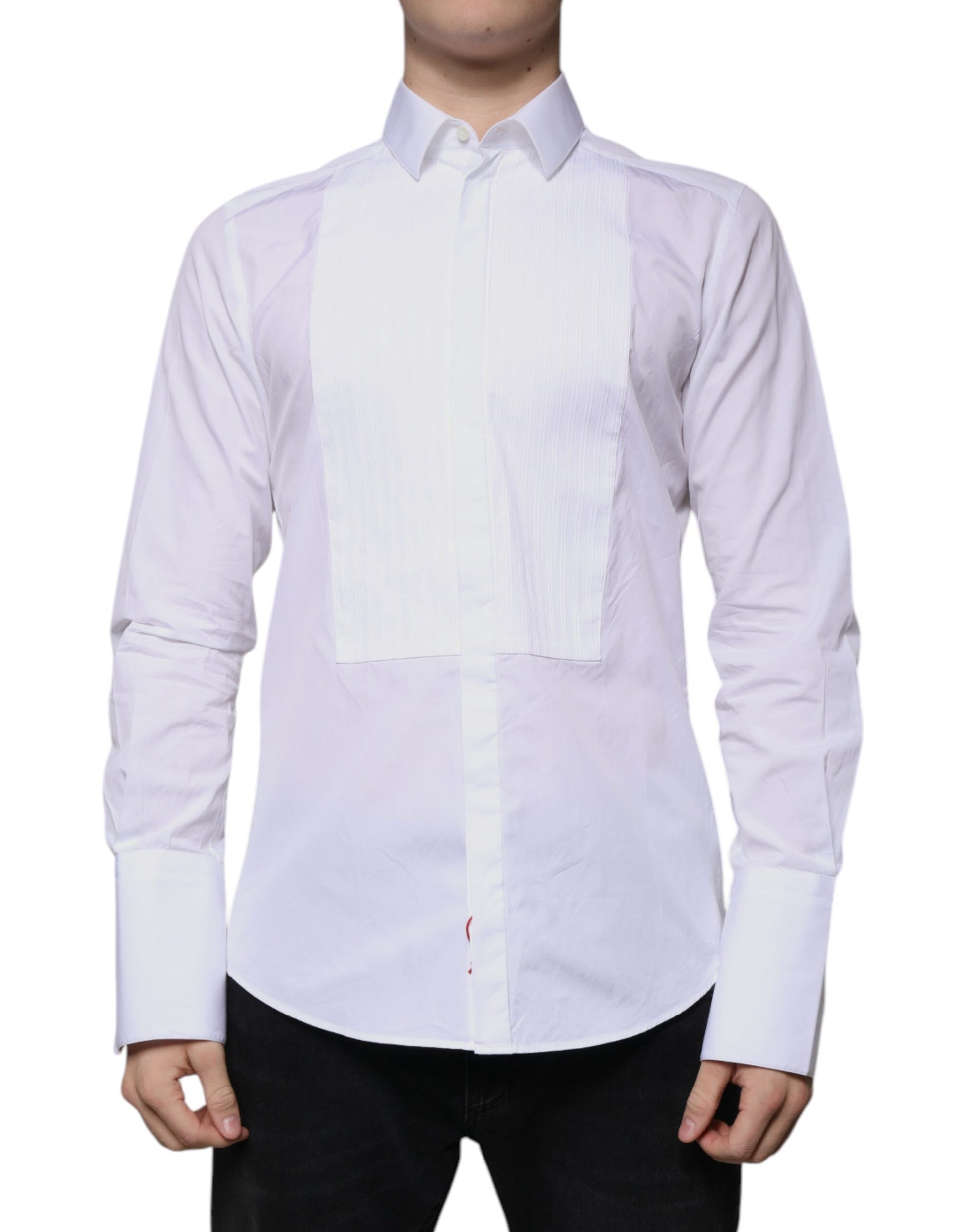 Chemise Homme Coton Popeline Blanche à Plastron Doré Dolce & Gabbana