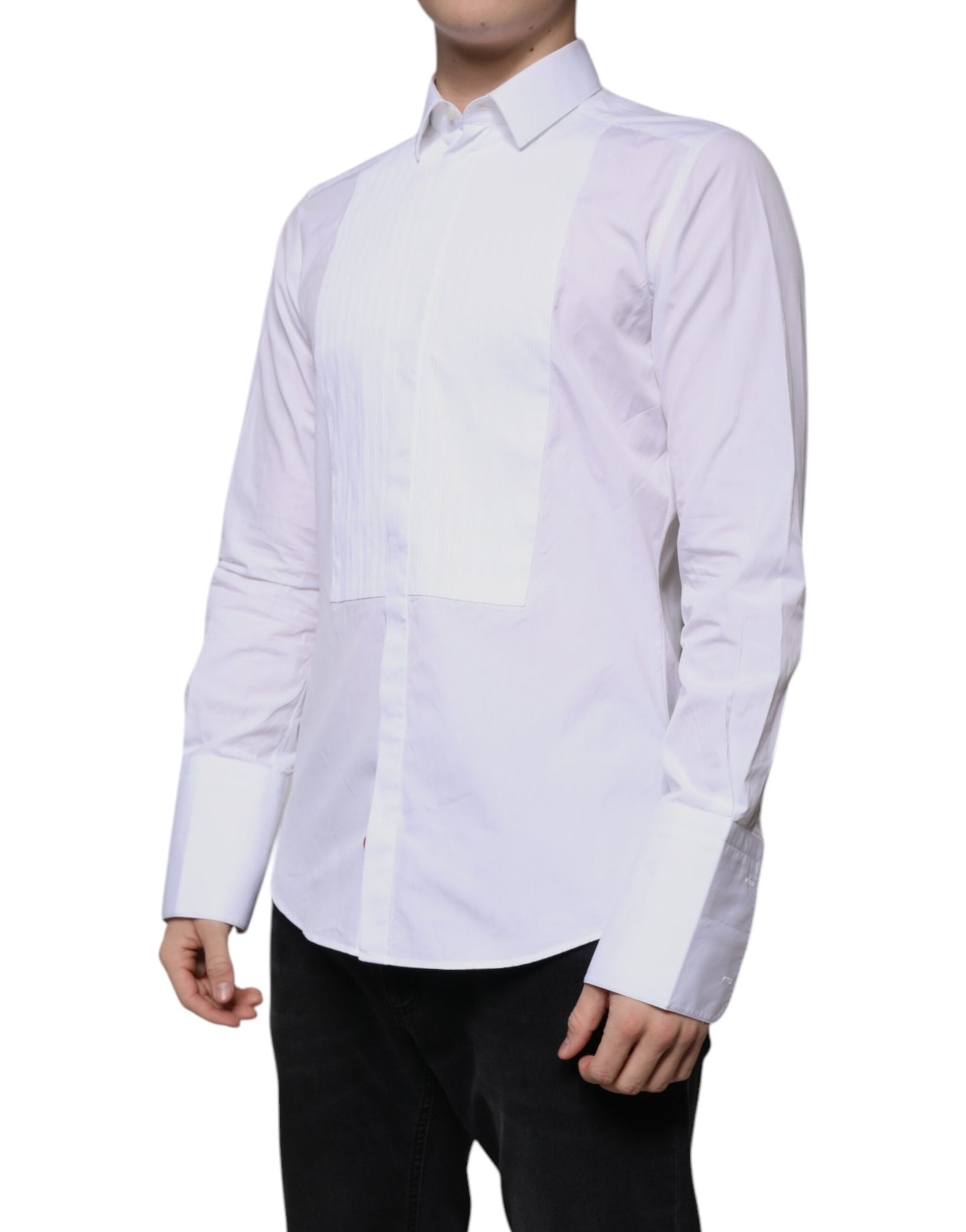 Chemise Homme Coton Popeline Blanche à Plastron Doré Dolce & Gabbana
