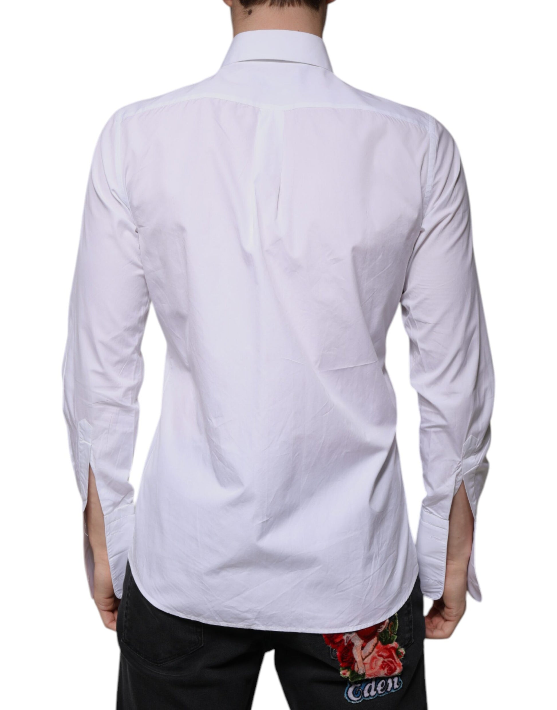 Chemise Homme Coton Popeline Blanche à Plastron Doré Dolce & Gabbana