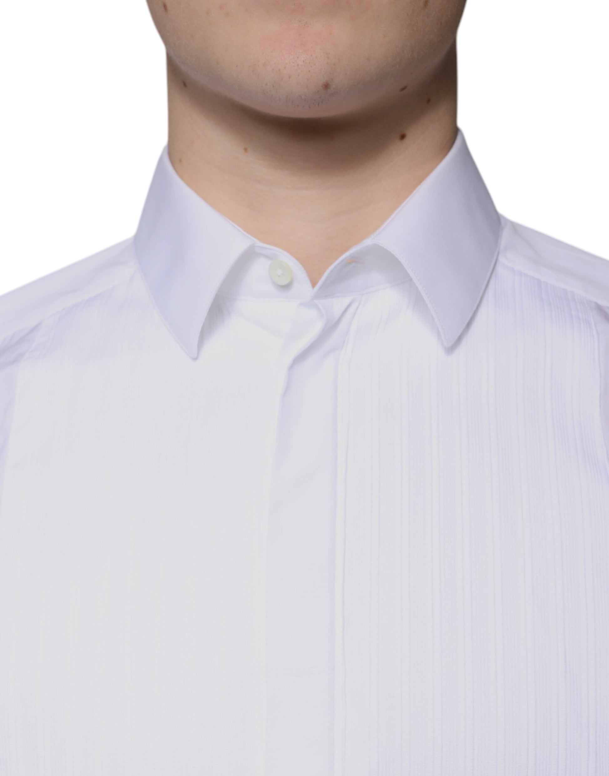 Chemise Homme Coton Popeline Blanche à Plastron Doré Dolce & Gabbana
