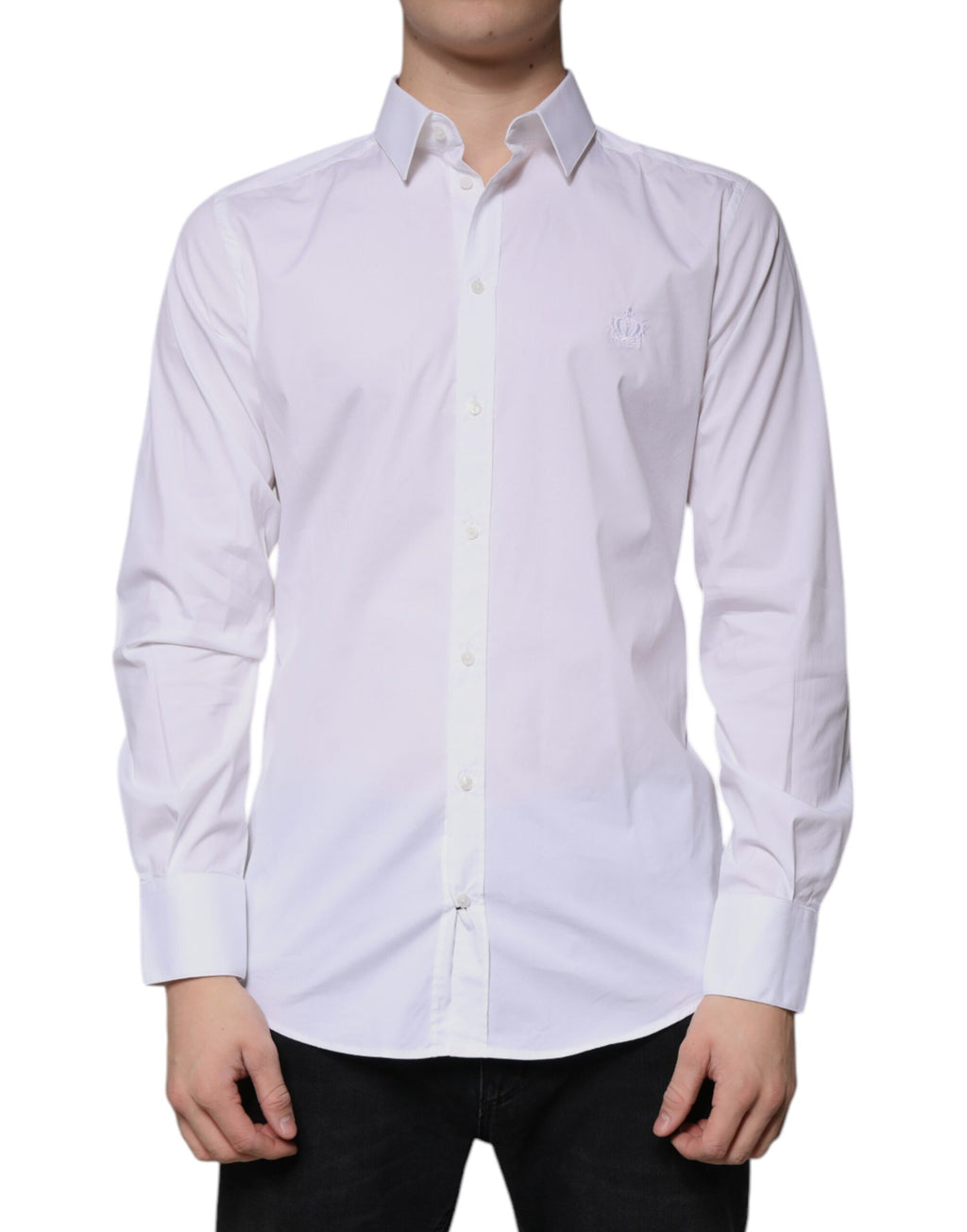 Chemise Habillée Dolce & Gabbana Dorée à Manches Longues en Coton Blanc