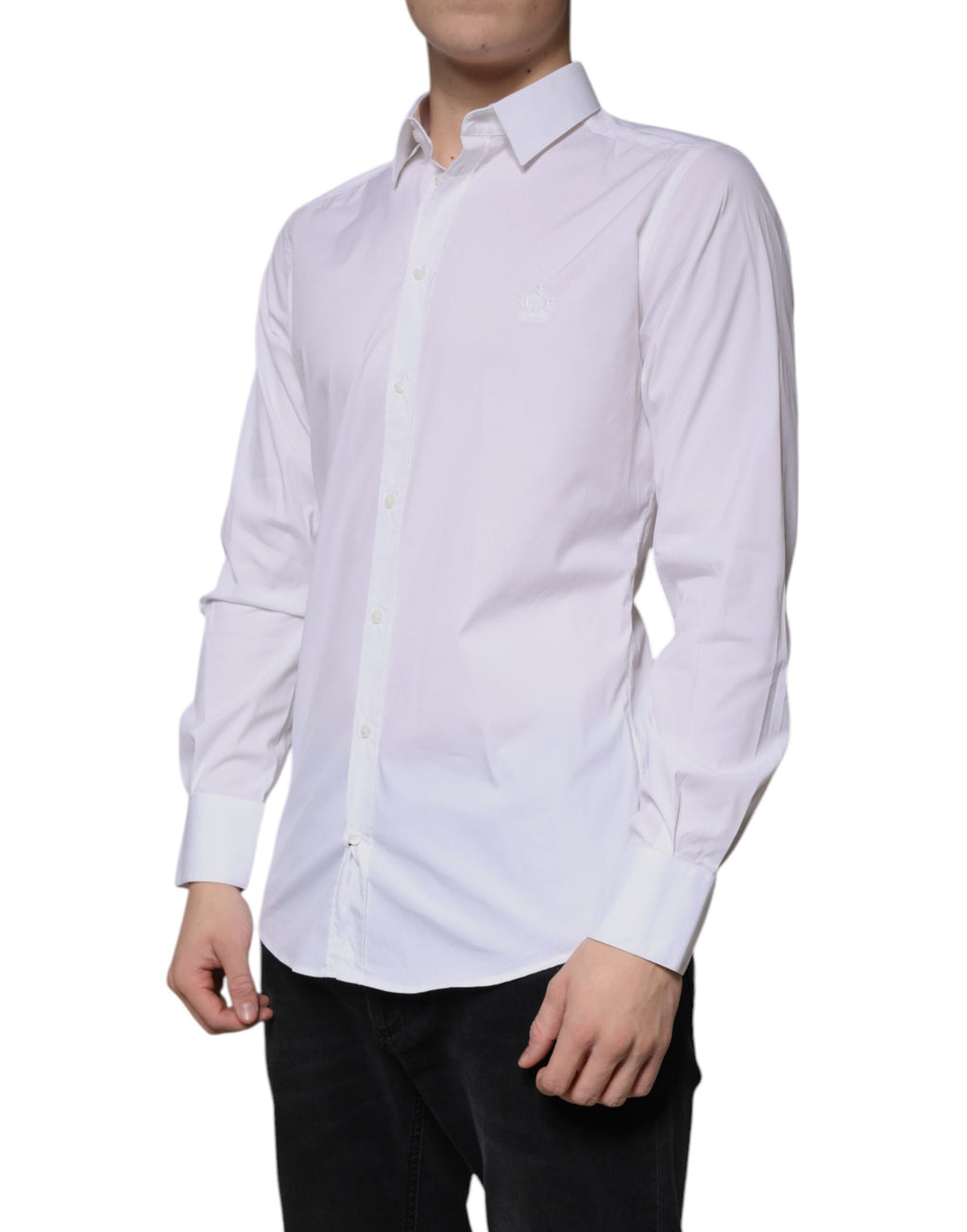 Chemise Habillée Dolce & Gabbana Dorée à Manches Longues en Coton Blanc