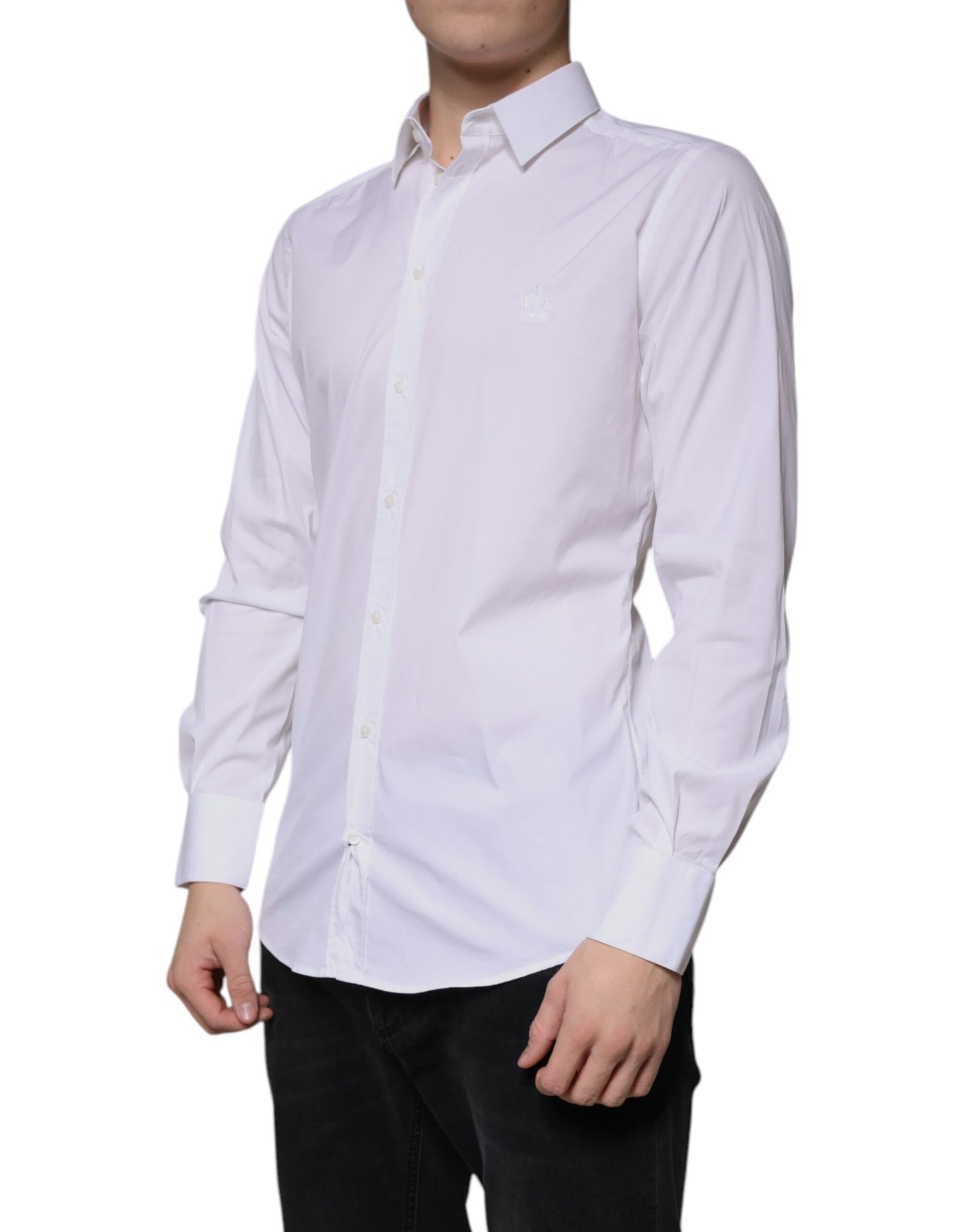 Chemise Habillée Dolce & Gabbana Dorée à Manches Longues en Coton Blanc