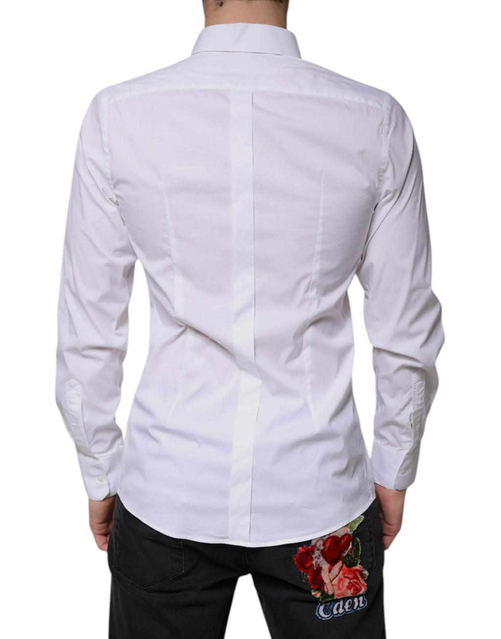 Chemise Habillée Dolce & Gabbana Dorée à Manches Longues en Coton Blanc