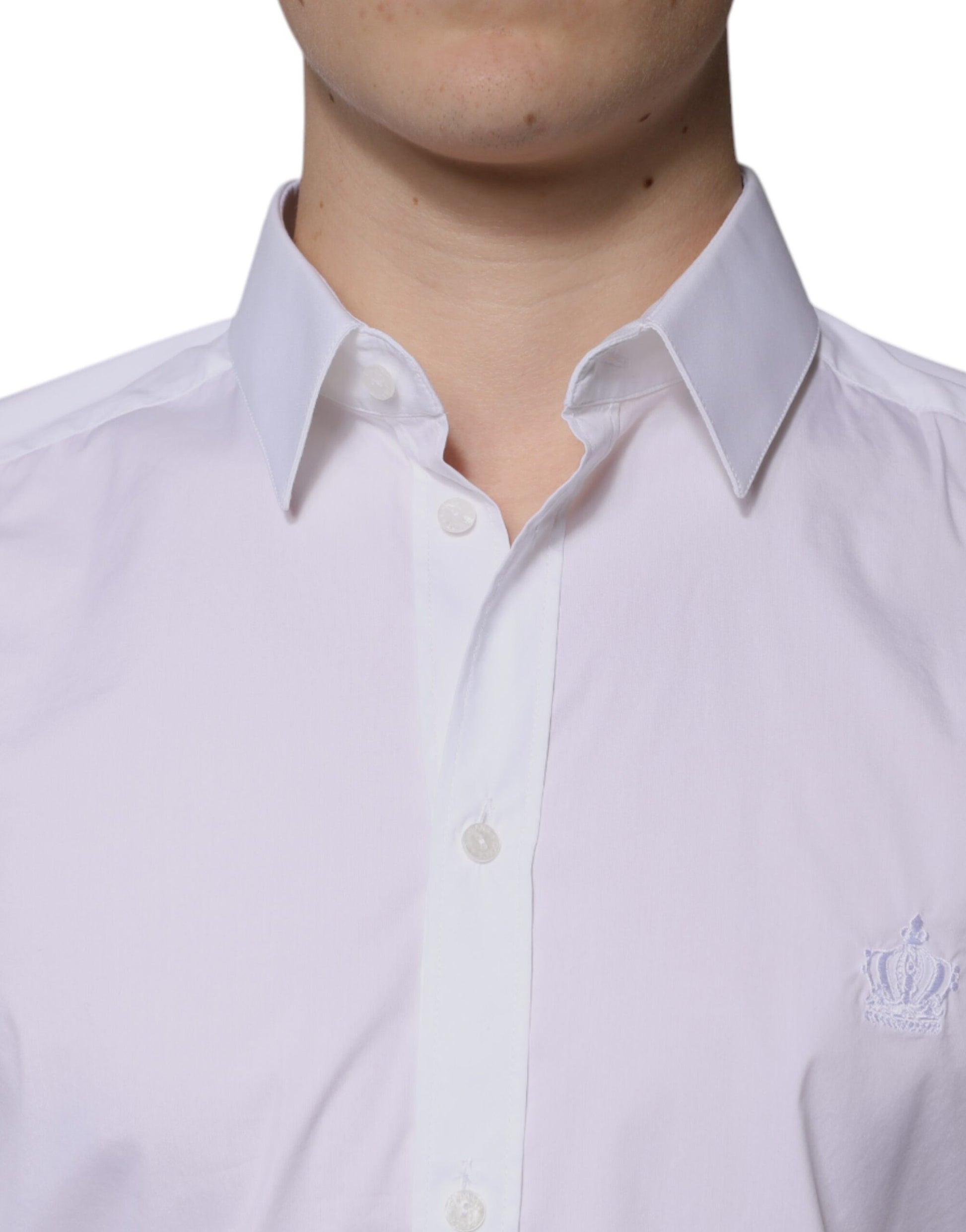 Chemise Habillée Dolce & Gabbana Dorée à Manches Longues en Coton Blanc