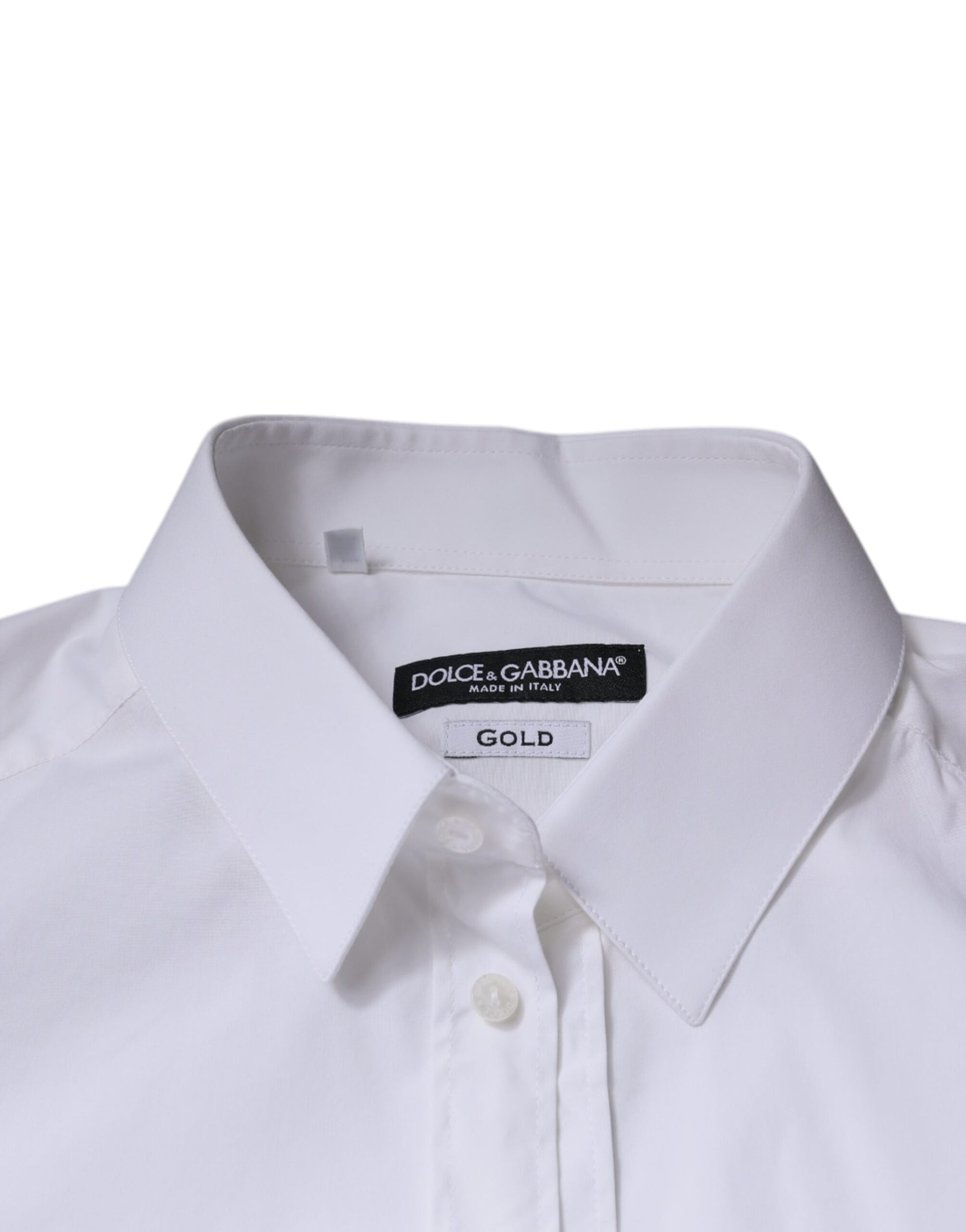 Chemise Habillée Dolce & Gabbana Dorée à Manches Longues en Coton Blanc
