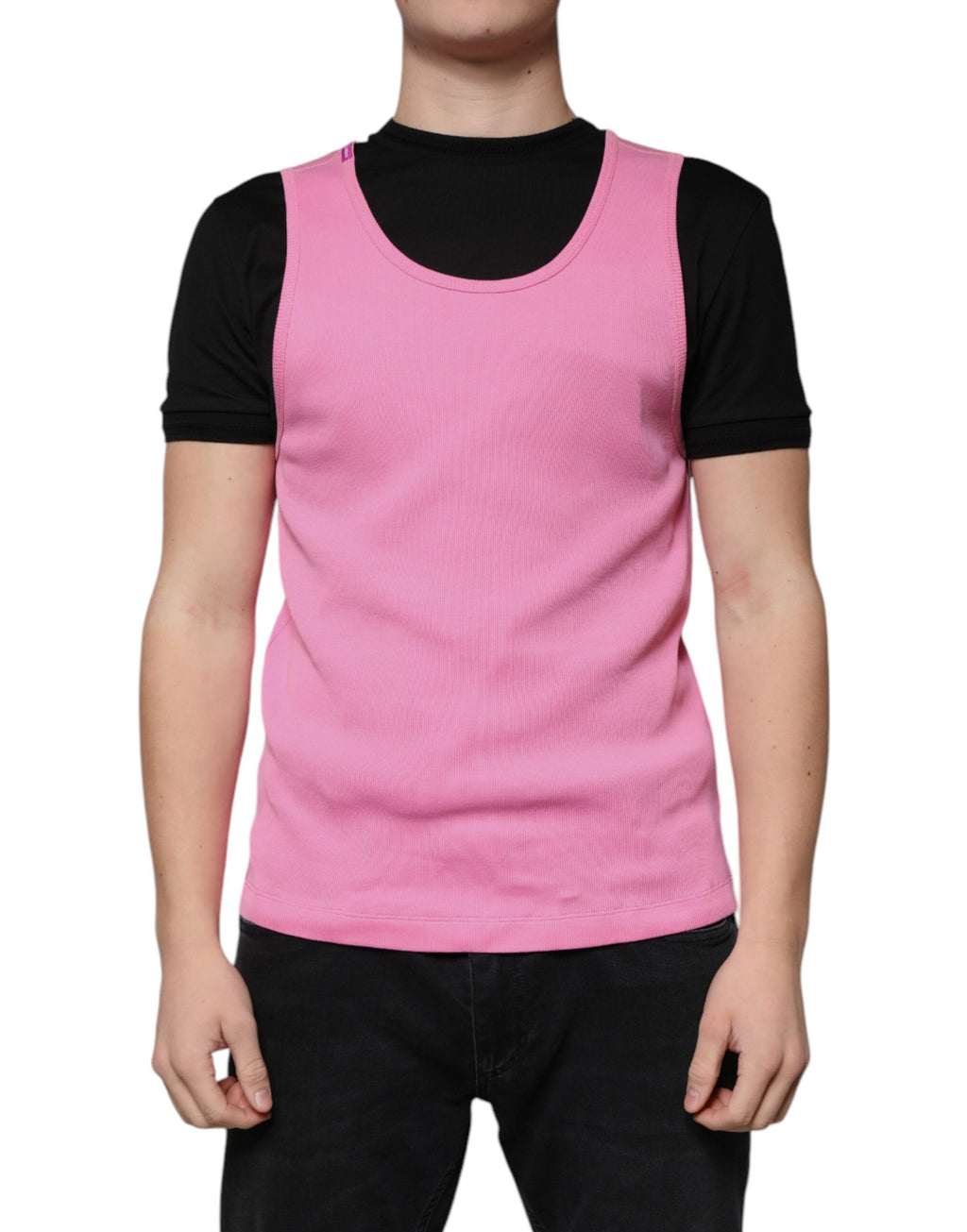 T-shirt sans manches à col rond en coton rose Dolce & Gabbana