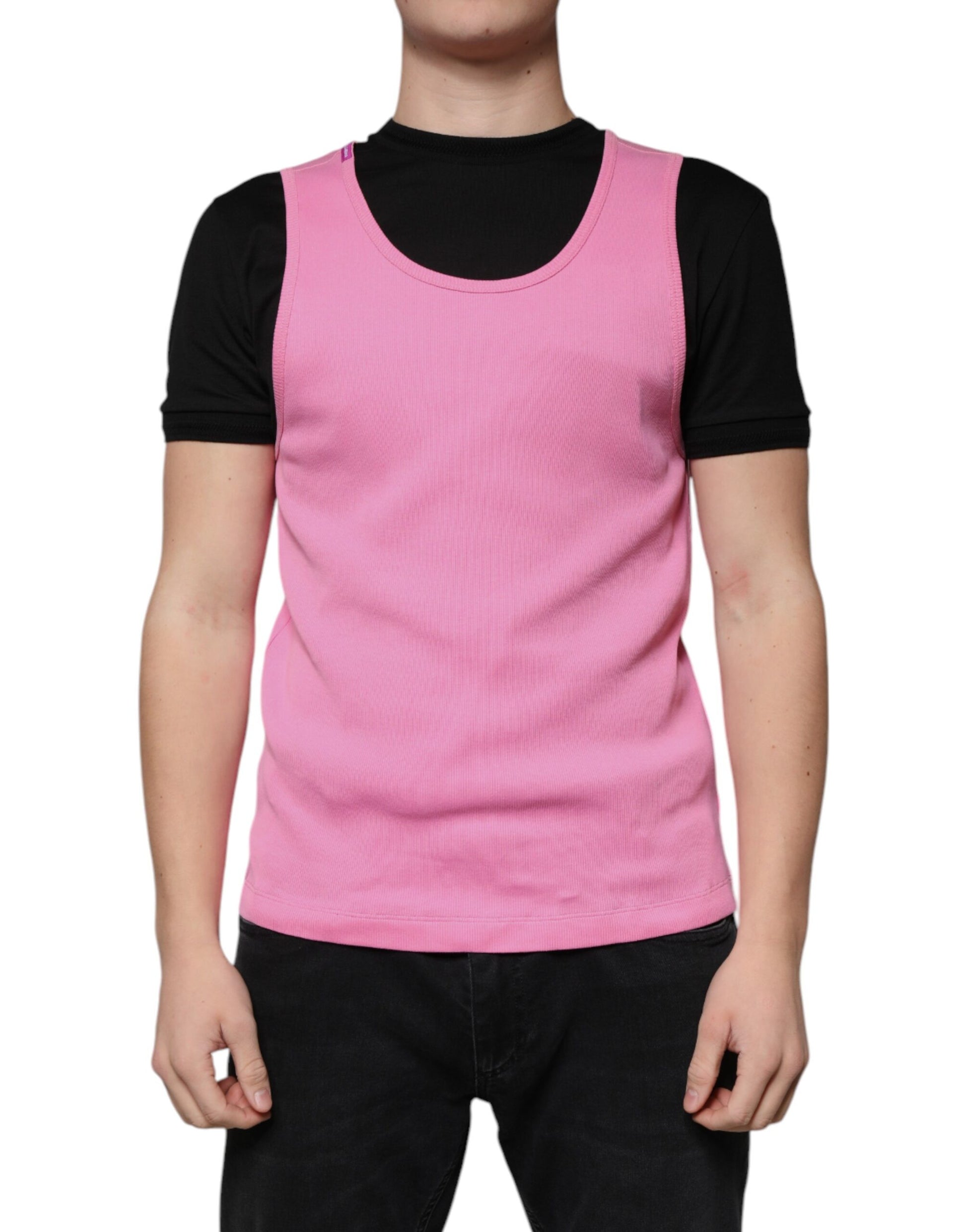 T-shirt sans manches à col rond en coton rose Dolce & Gabbana