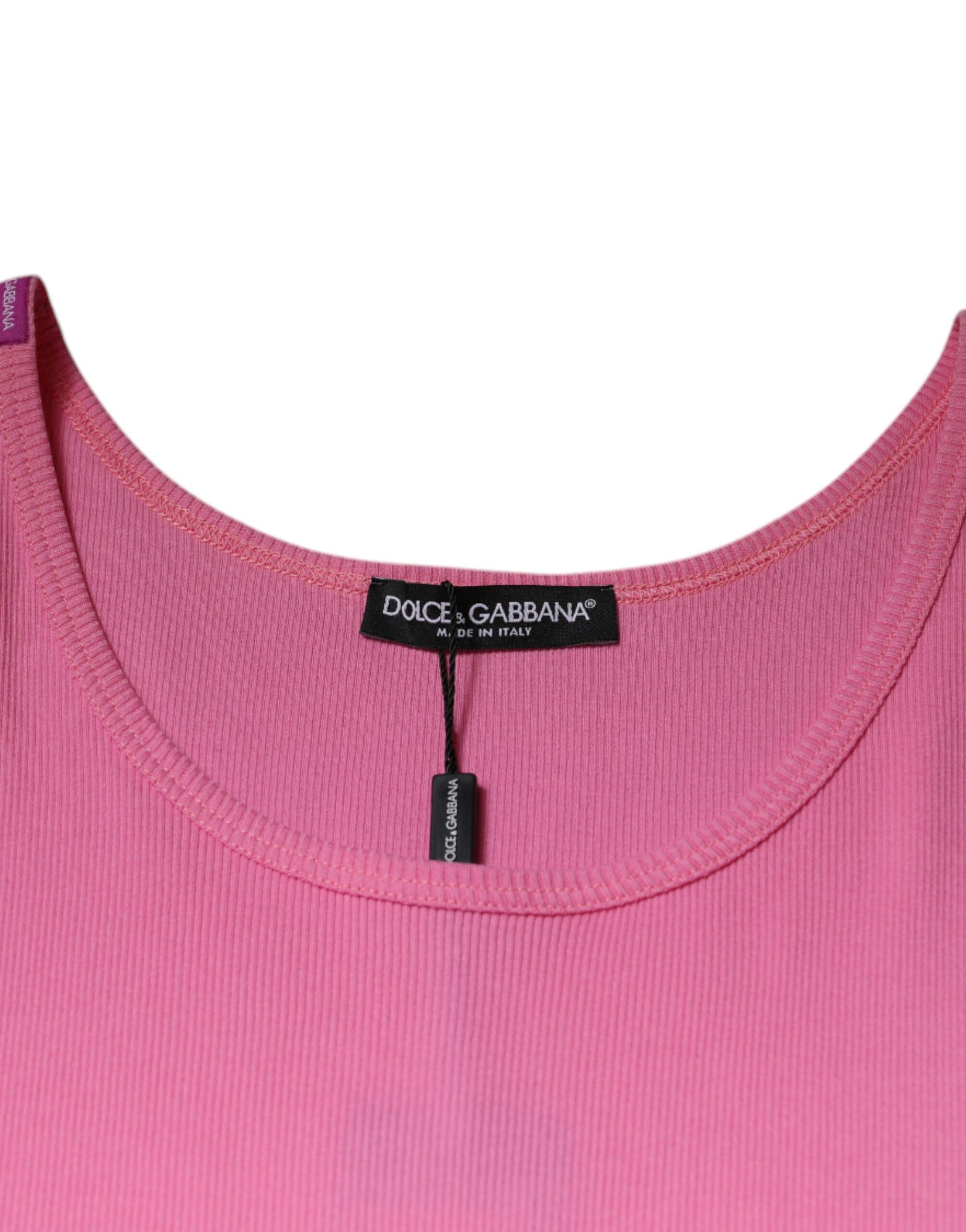 T-shirt sans manches à col rond en coton rose Dolce & Gabbana
