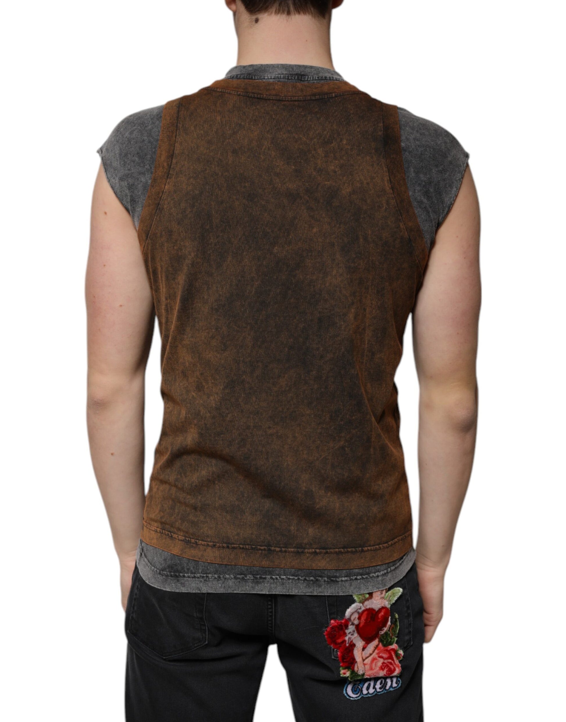 T-shirt sans manches à col rond en coton marron Dolce & Gabbana