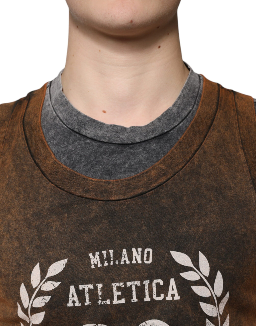 T-shirt sans manches à col rond en coton marron Dolce & Gabbana