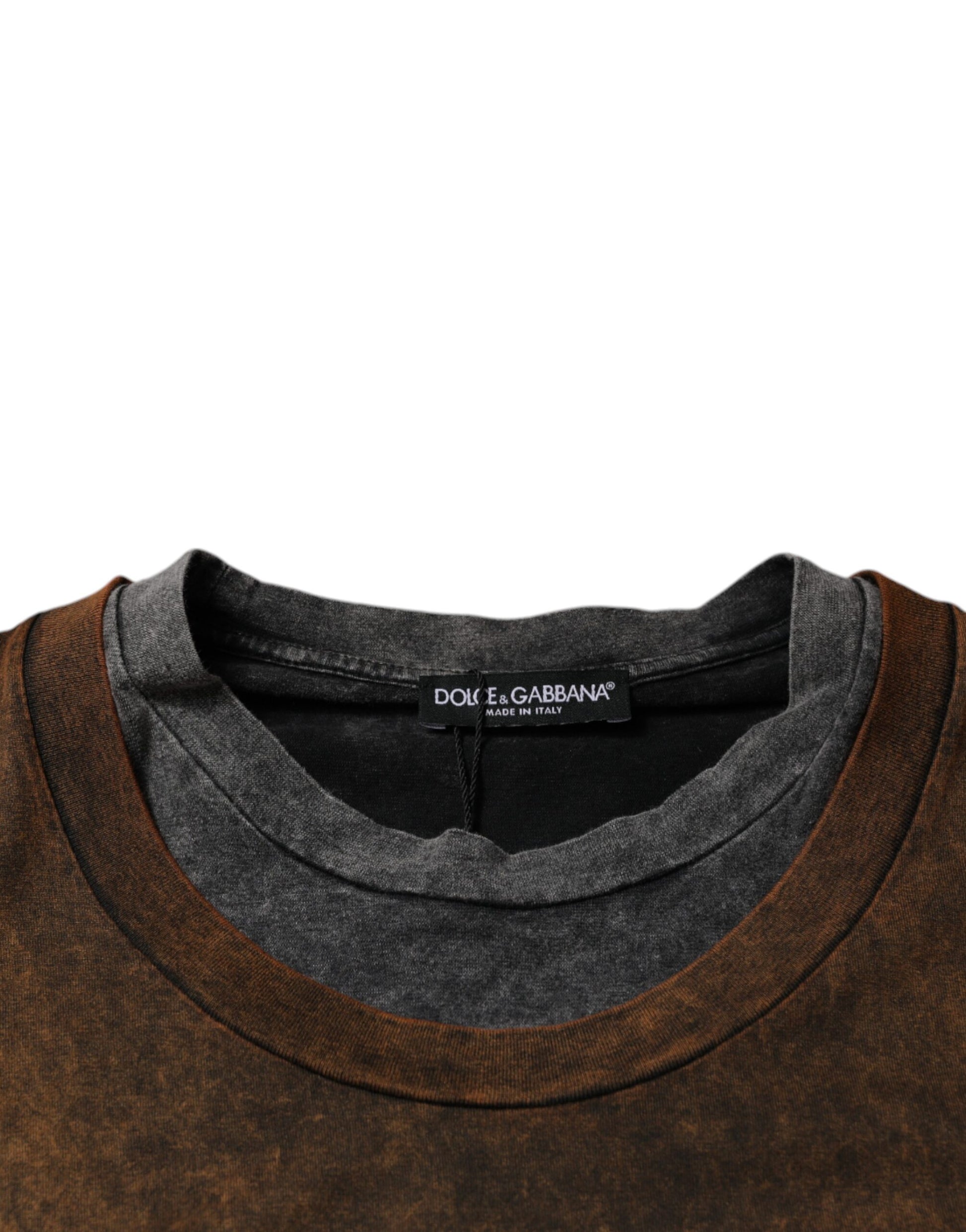 T-shirt sans manches à col rond en coton marron Dolce & Gabbana