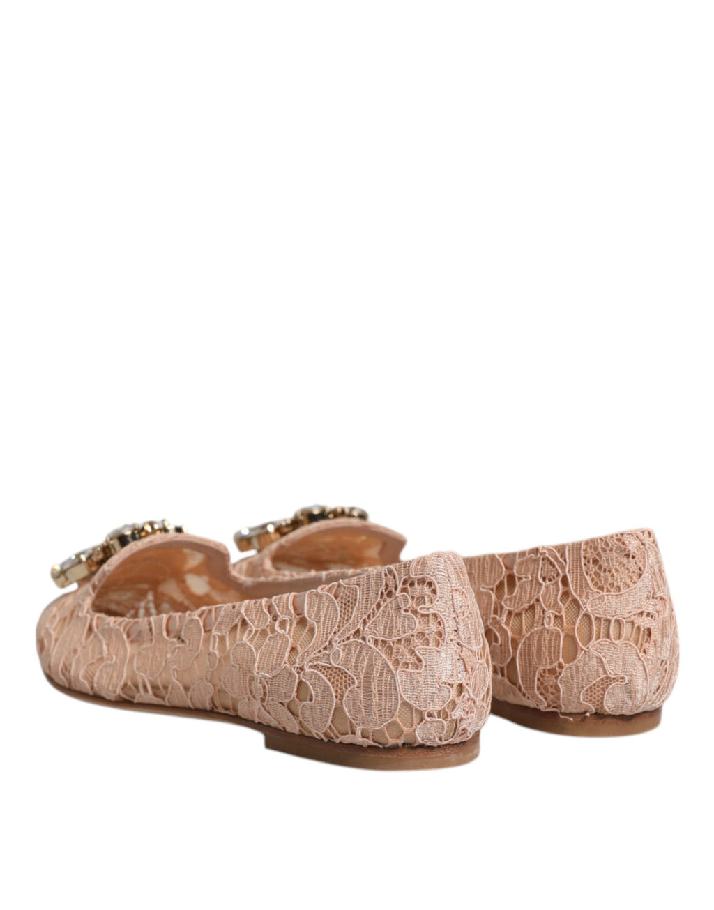 Chaussures Ballerines Mocassins en Dentelle Beige et Cristal Dolce & Gabbana