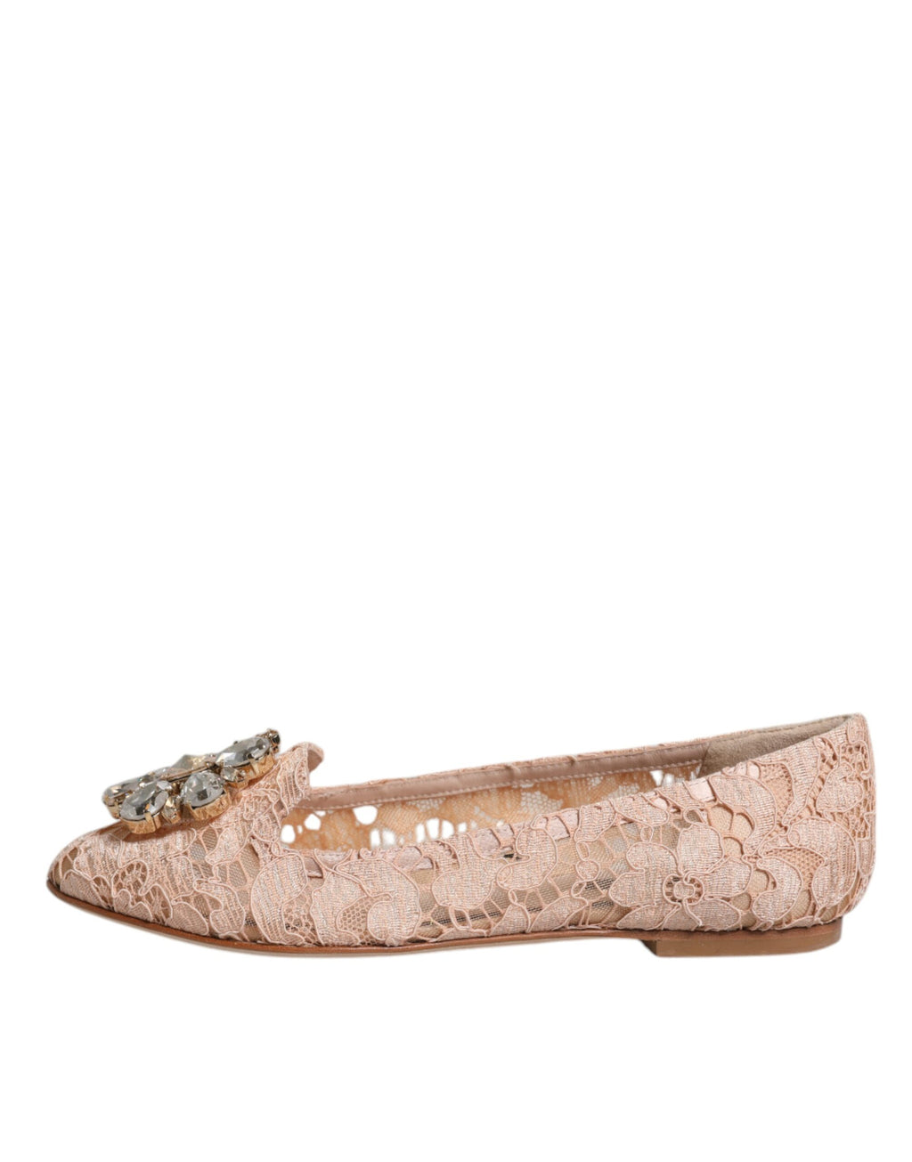 Chaussures Ballerines Mocassins en Dentelle Beige et Cristal Dolce & Gabbana