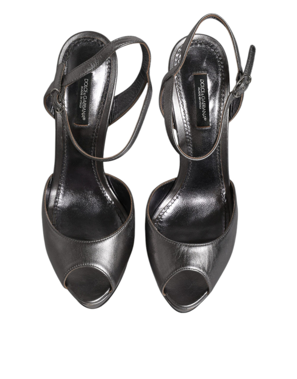 Chaussures à talons compensés en cuir argenté Dolce & Gabbana
