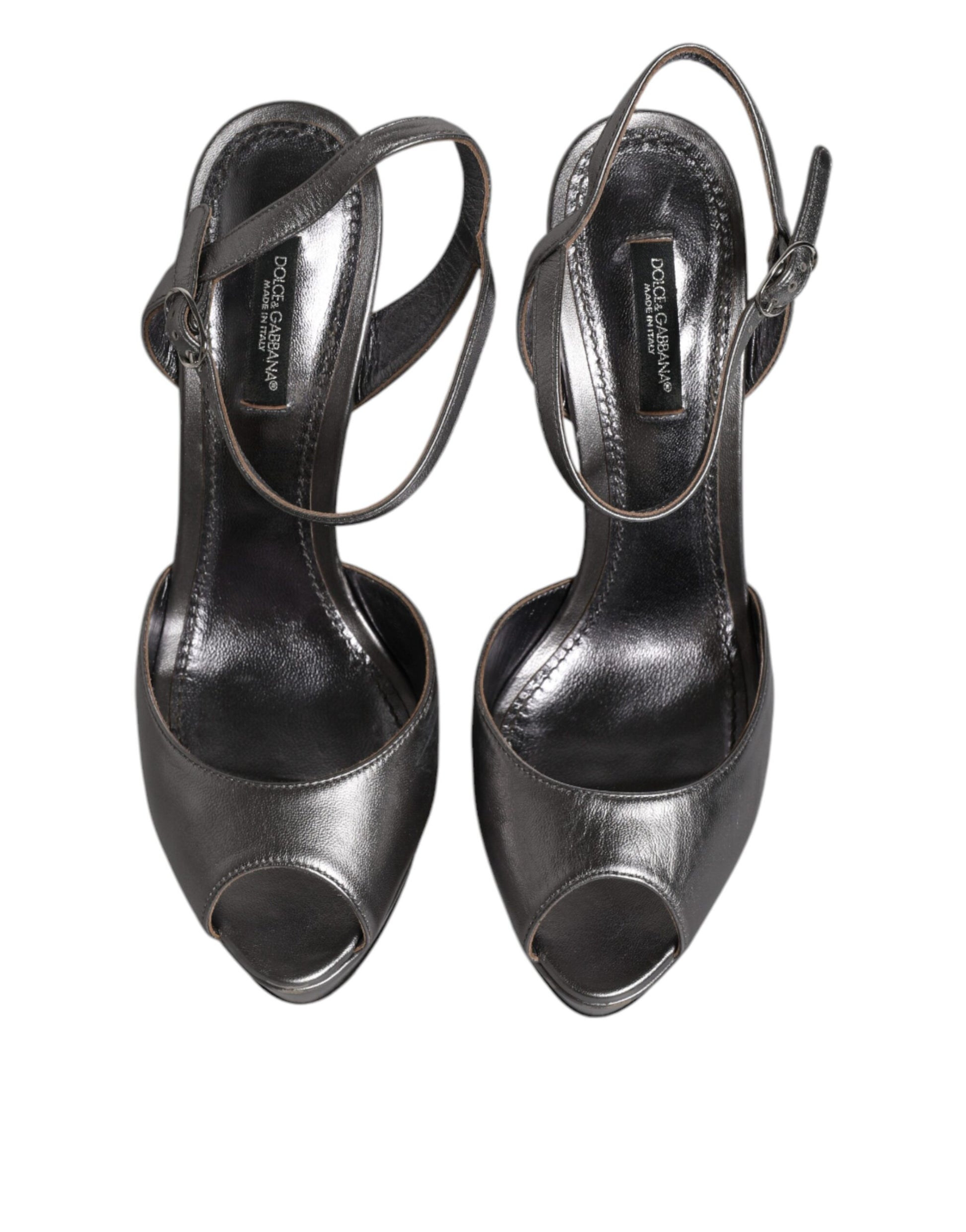 Chaussures à talons compensés en cuir argenté Dolce & Gabbana