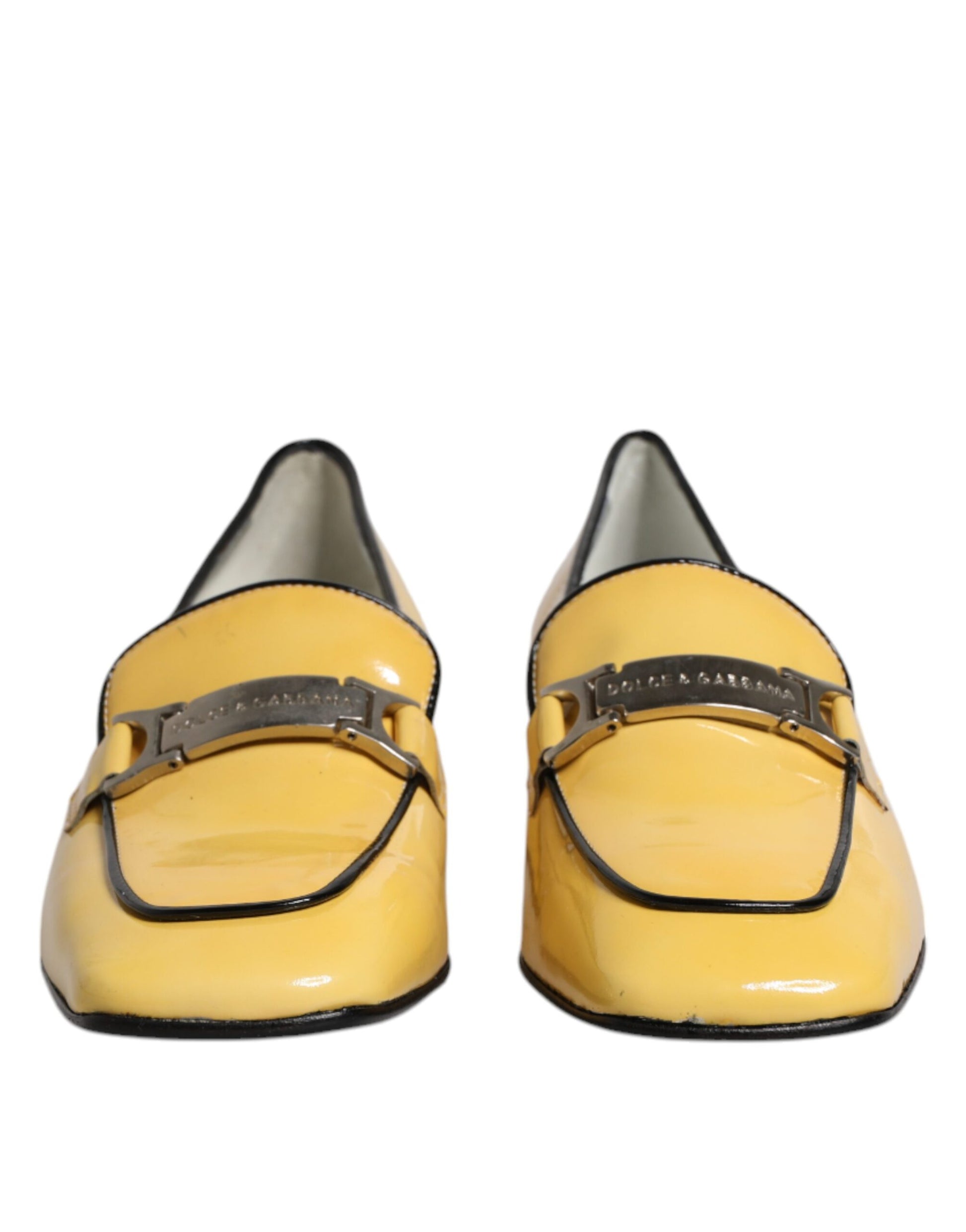 Chaussures mocassins à enfiler en cuir jaune avec plaque logo Dolce & Gabbana