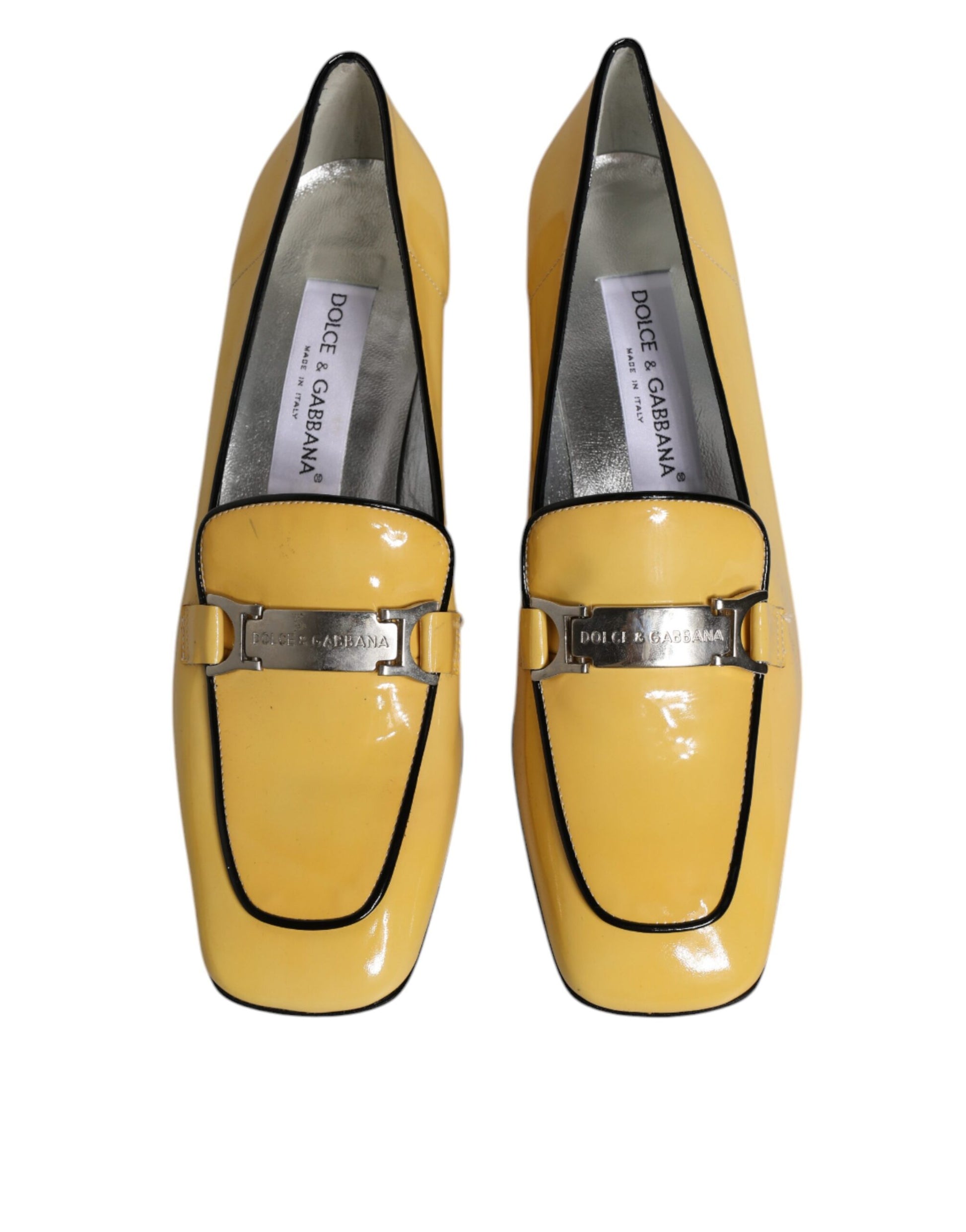Chaussures mocassins à enfiler en cuir jaune avec plaque logo Dolce & Gabbana