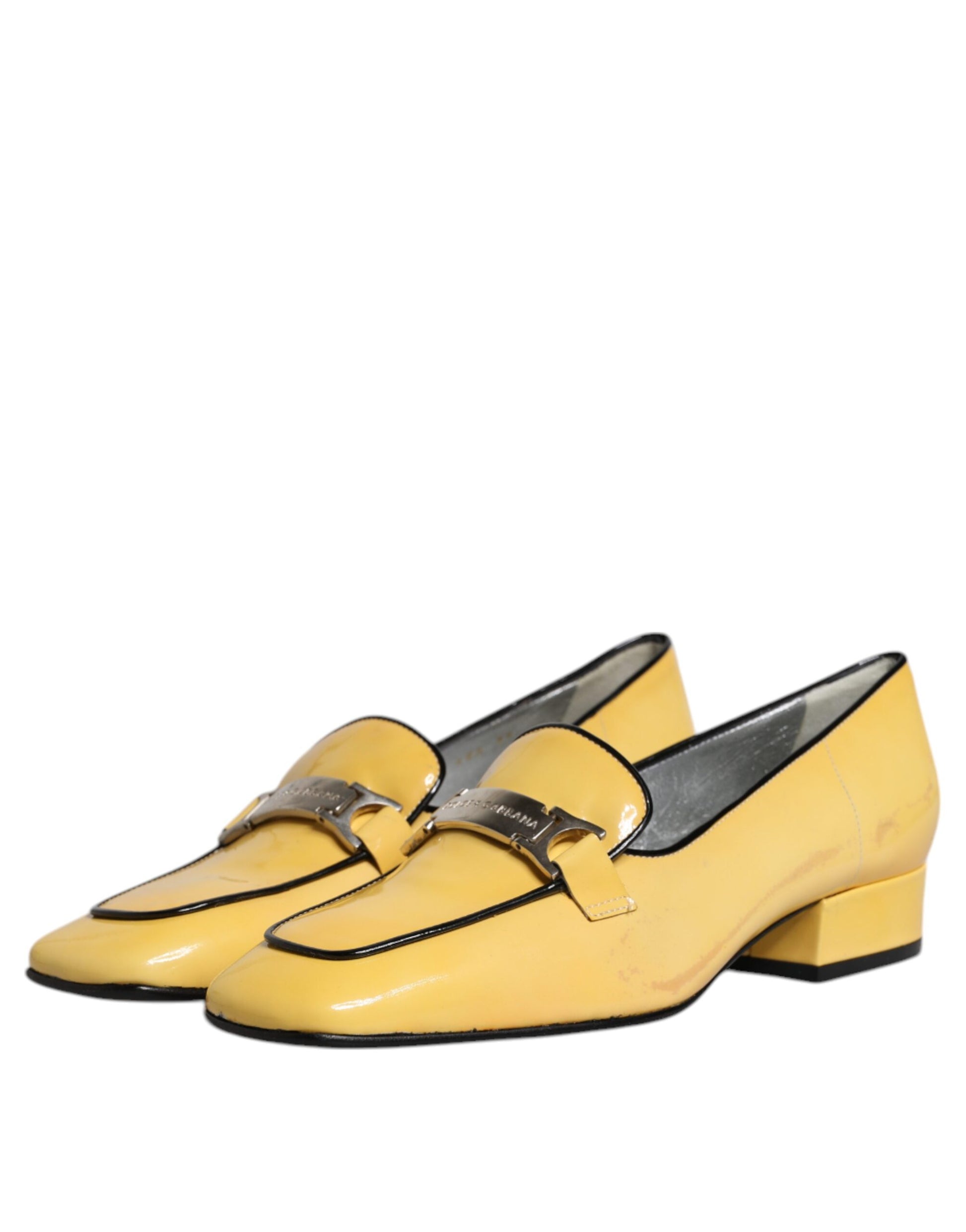 Chaussures mocassins à enfiler en cuir jaune avec plaque logo Dolce & Gabbana