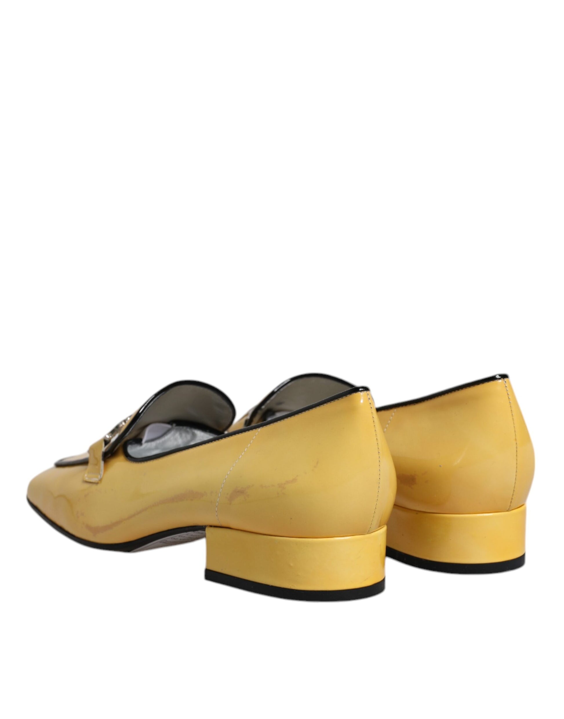 Chaussures mocassins à enfiler en cuir jaune avec plaque logo Dolce & Gabbana