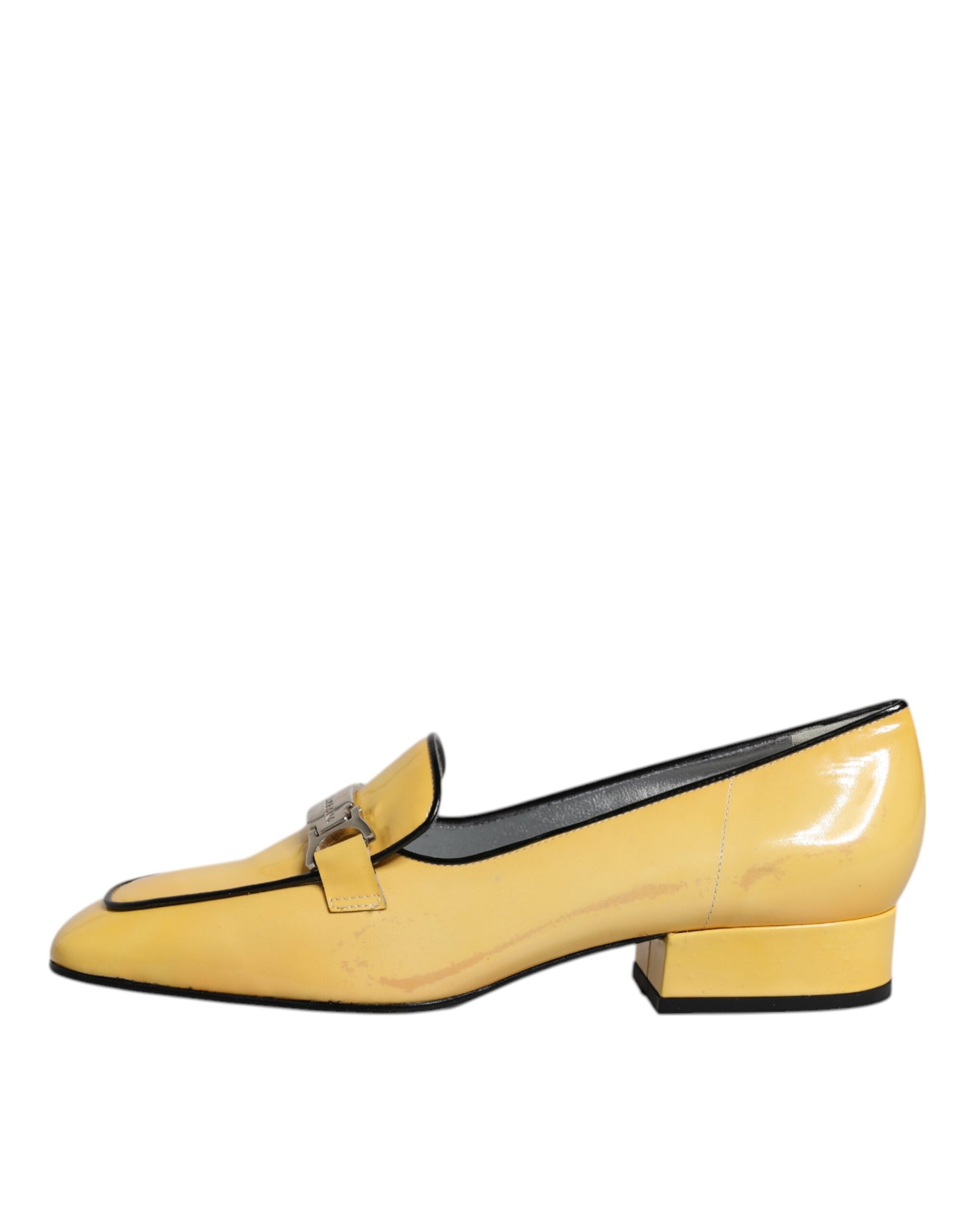 Chaussures mocassins à enfiler en cuir jaune avec plaque logo Dolce & Gabbana