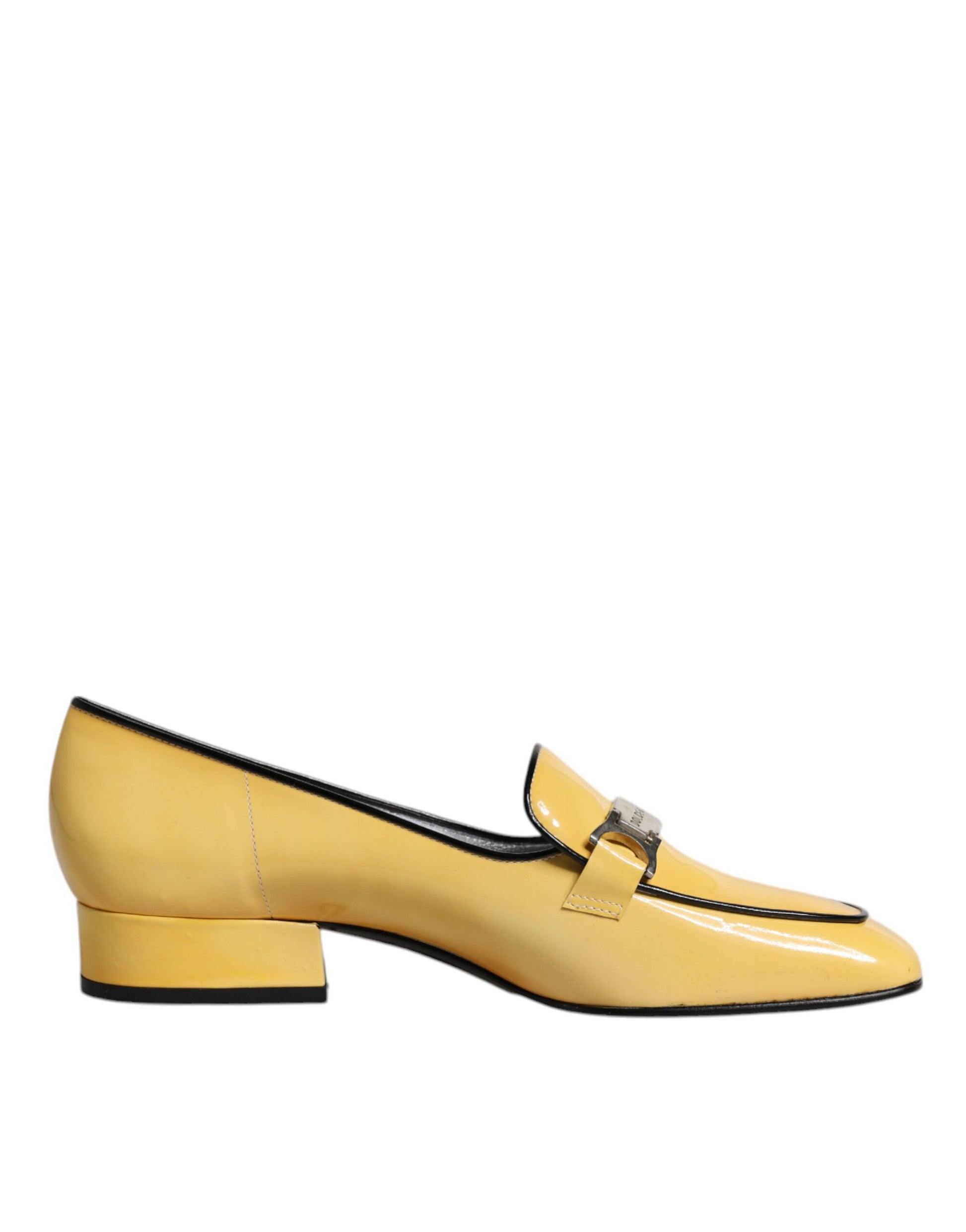 Chaussures mocassins à enfiler en cuir jaune avec plaque logo Dolce & Gabbana