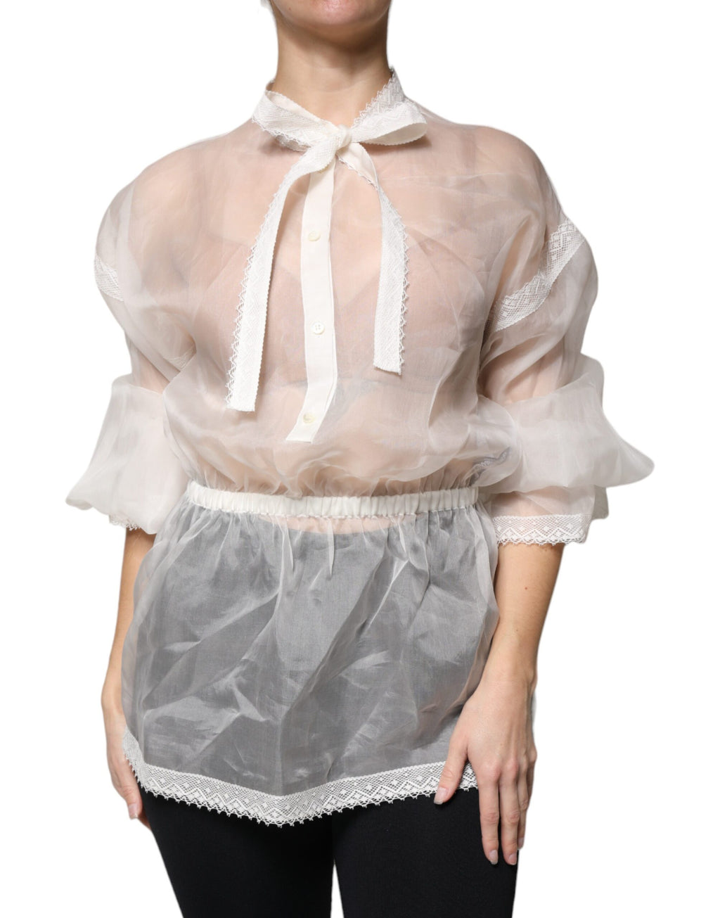 Chemisier Dolce & Gabbana blanc à col lavallière et manches longues