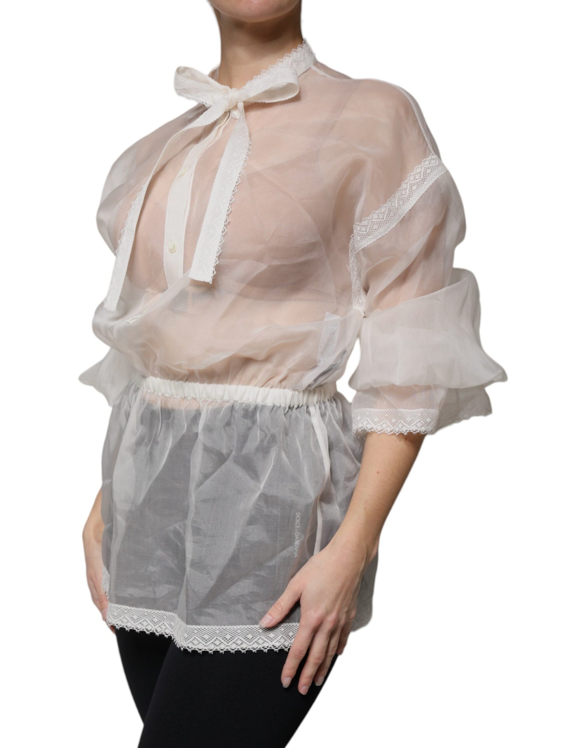 Chemisier Dolce & Gabbana blanc à col lavallière et manches longues
