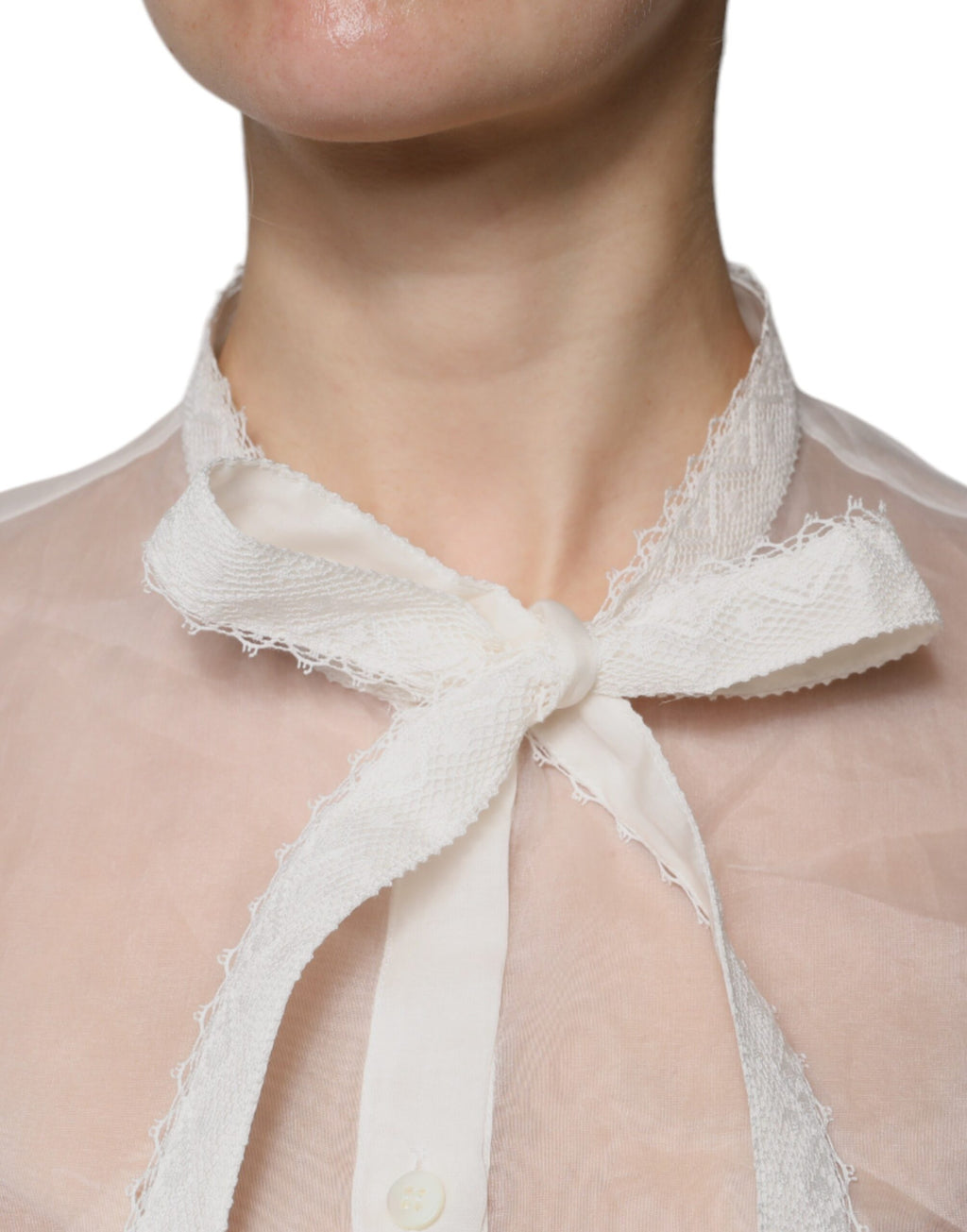 Chemisier Dolce & Gabbana blanc à col lavallière et manches longues
