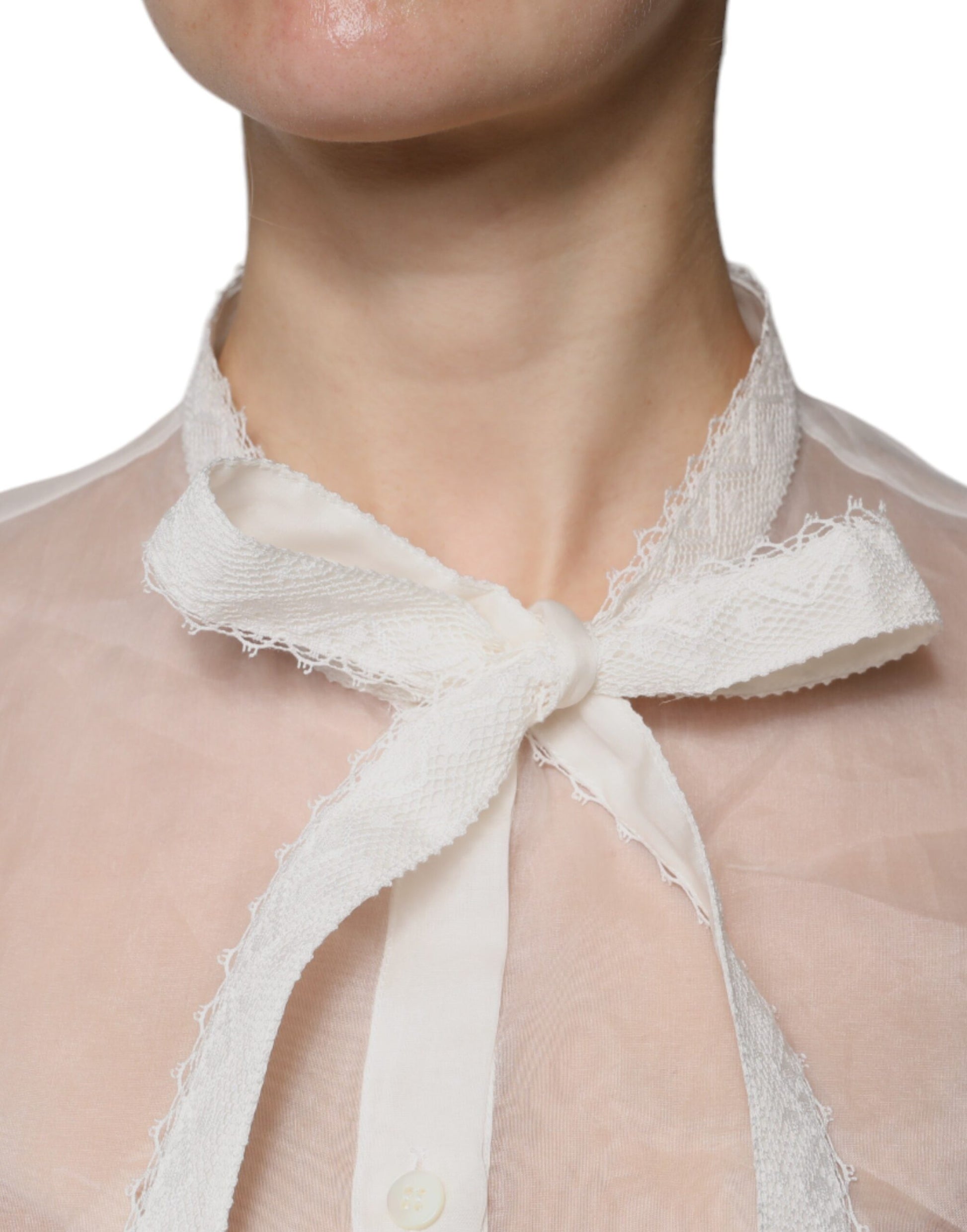 Chemisier Dolce & Gabbana blanc à col lavallière et manches longues