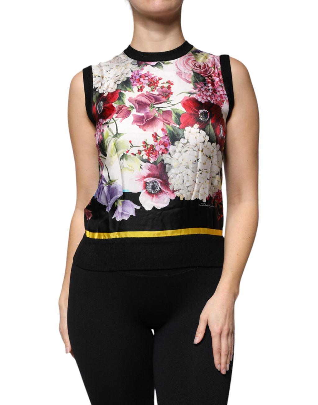 Haut/débardeur sans manches en soie à imprimé floral multicolore Dolce & Gabbana