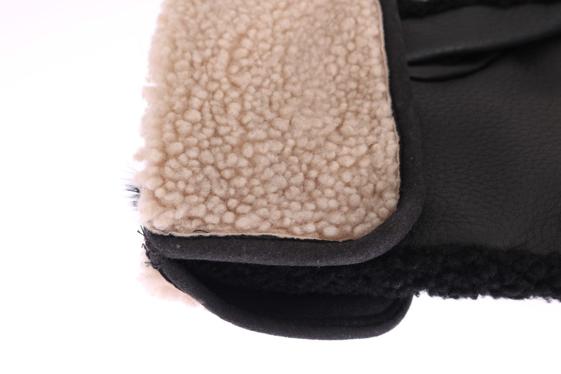Dolce &amp; Gabbana Schwarze Lederhandschuhe mit Lammfellbesatz und Nieten