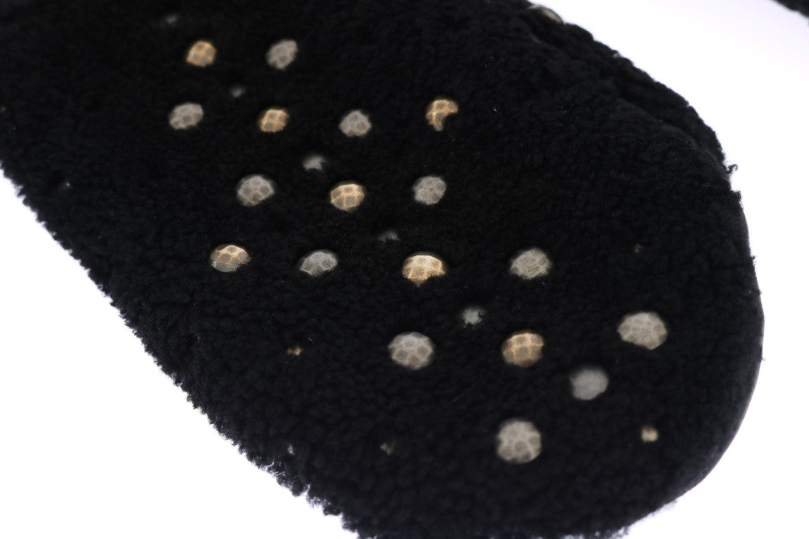 Dolce &amp; Gabbana Schwarze Lederhandschuhe mit Lammfellbesatz und Nieten