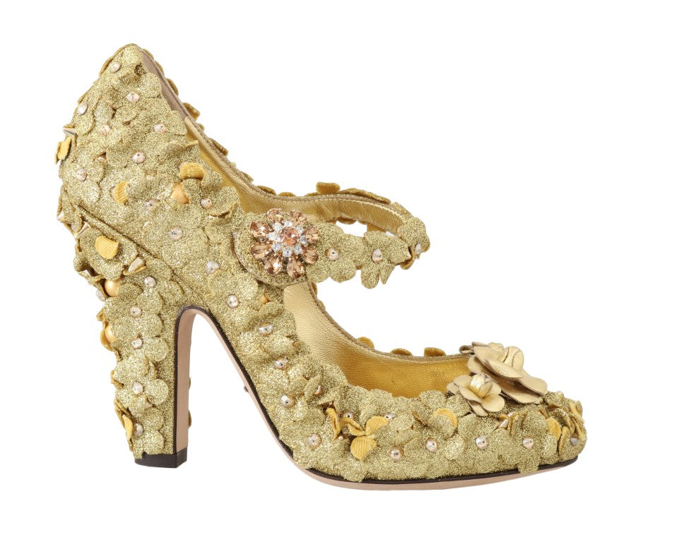 Escarpins Mary Jane Dolce & Gabbana en cristal et fleurs dorées
