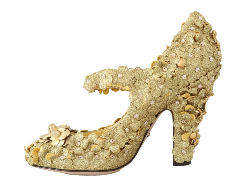 Escarpins Mary Jane Dolce & Gabbana en cristal et fleurs dorées