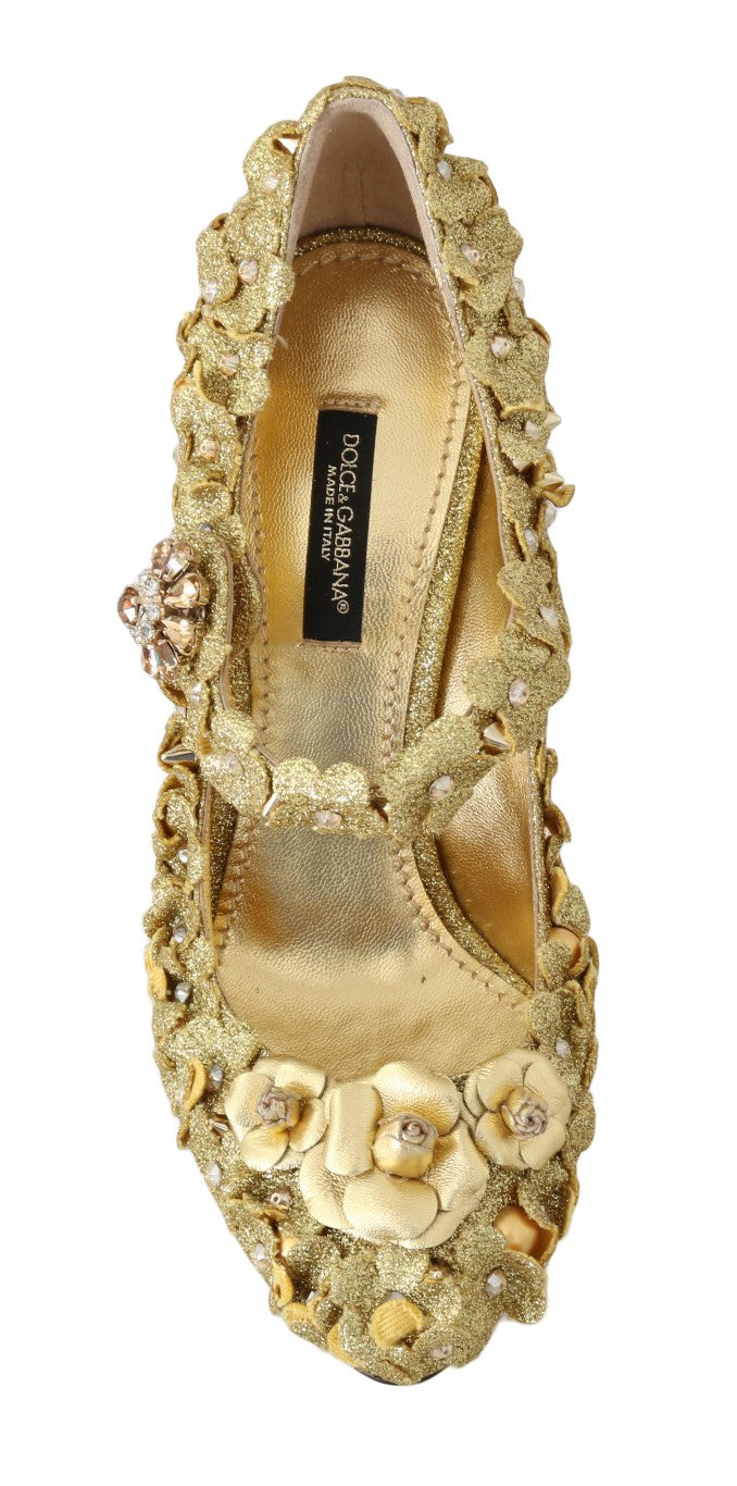 Escarpins Mary Jane Dolce & Gabbana en cristal et fleurs dorées