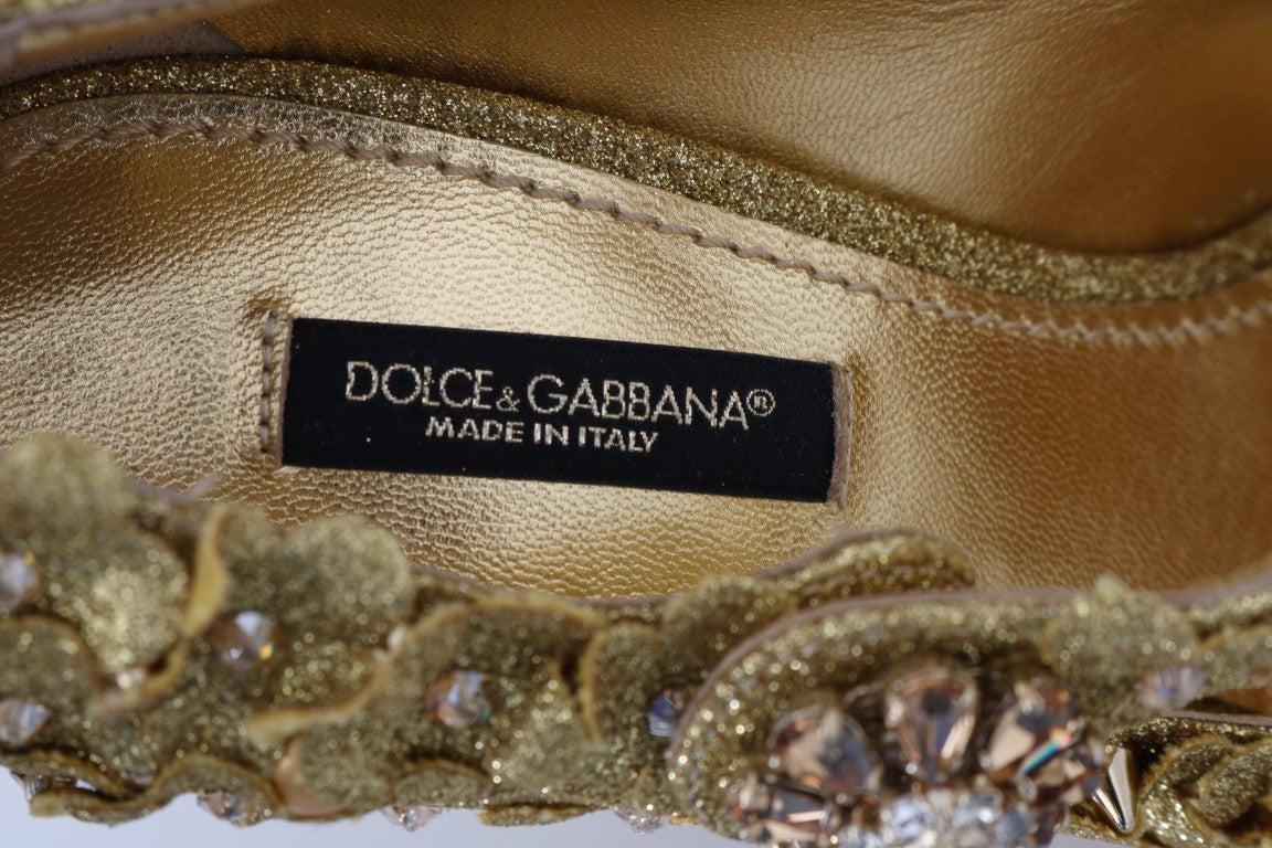 Escarpins Mary Jane Dolce & Gabbana en cristal et fleurs dorées