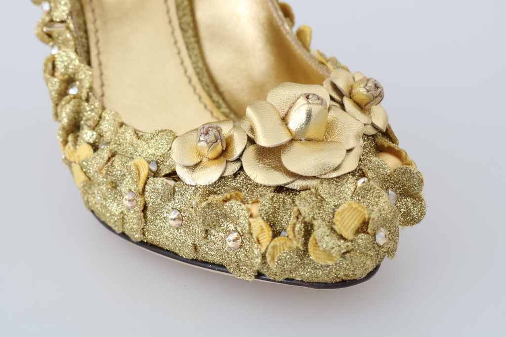 Escarpins Mary Jane Dolce & Gabbana en cristal et fleurs dorées