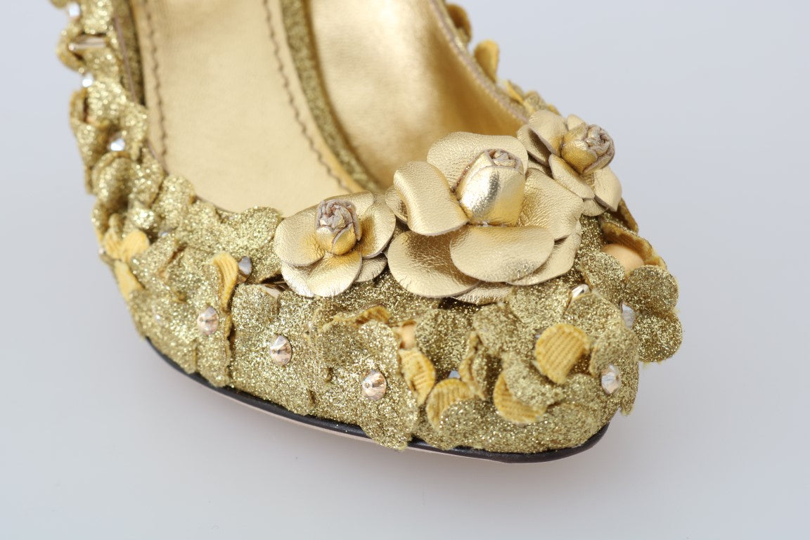 Escarpins Mary Jane Dolce & Gabbana en cristal et fleurs dorées
