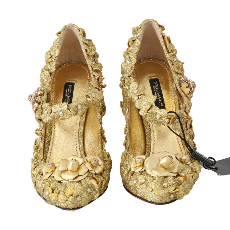 Escarpins Mary Jane Dolce & Gabbana en cristal et fleurs dorées