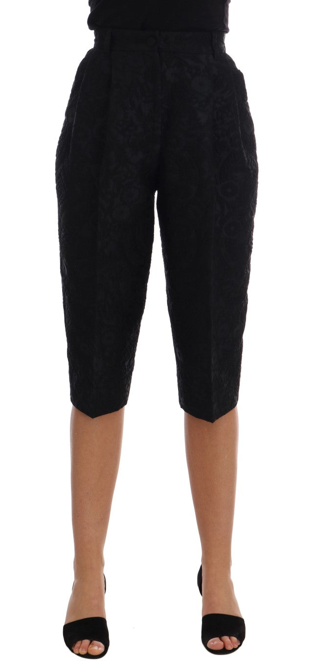 Shorts Capri Dolce & Gabbana en brocart noir à taille haute