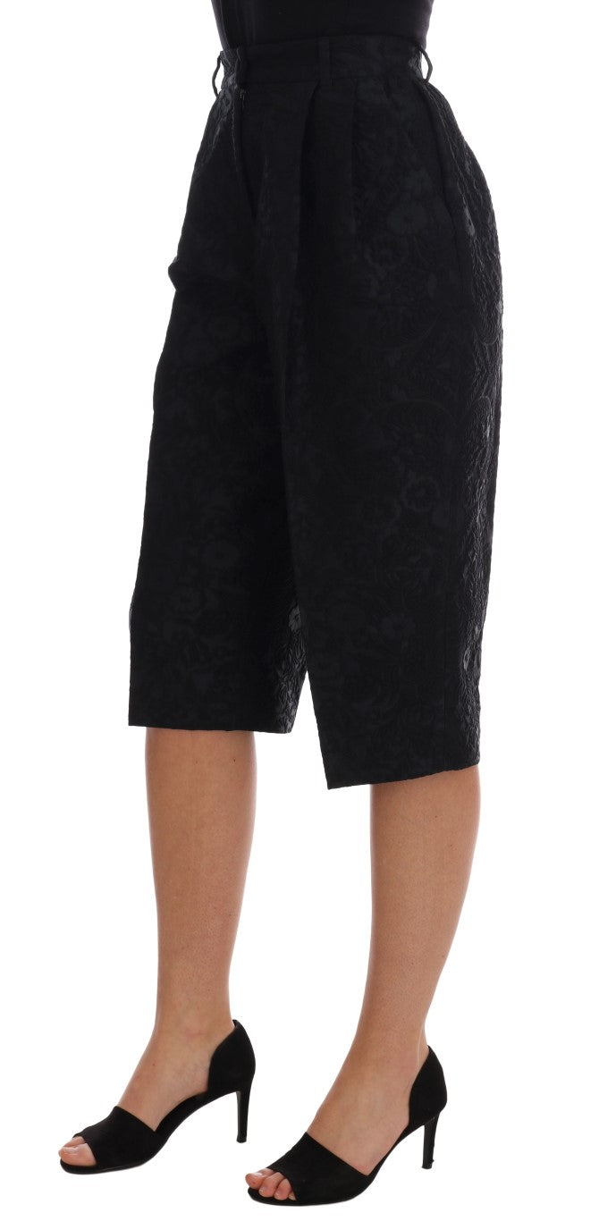 Shorts Capri Dolce & Gabbana en brocart noir à taille haute