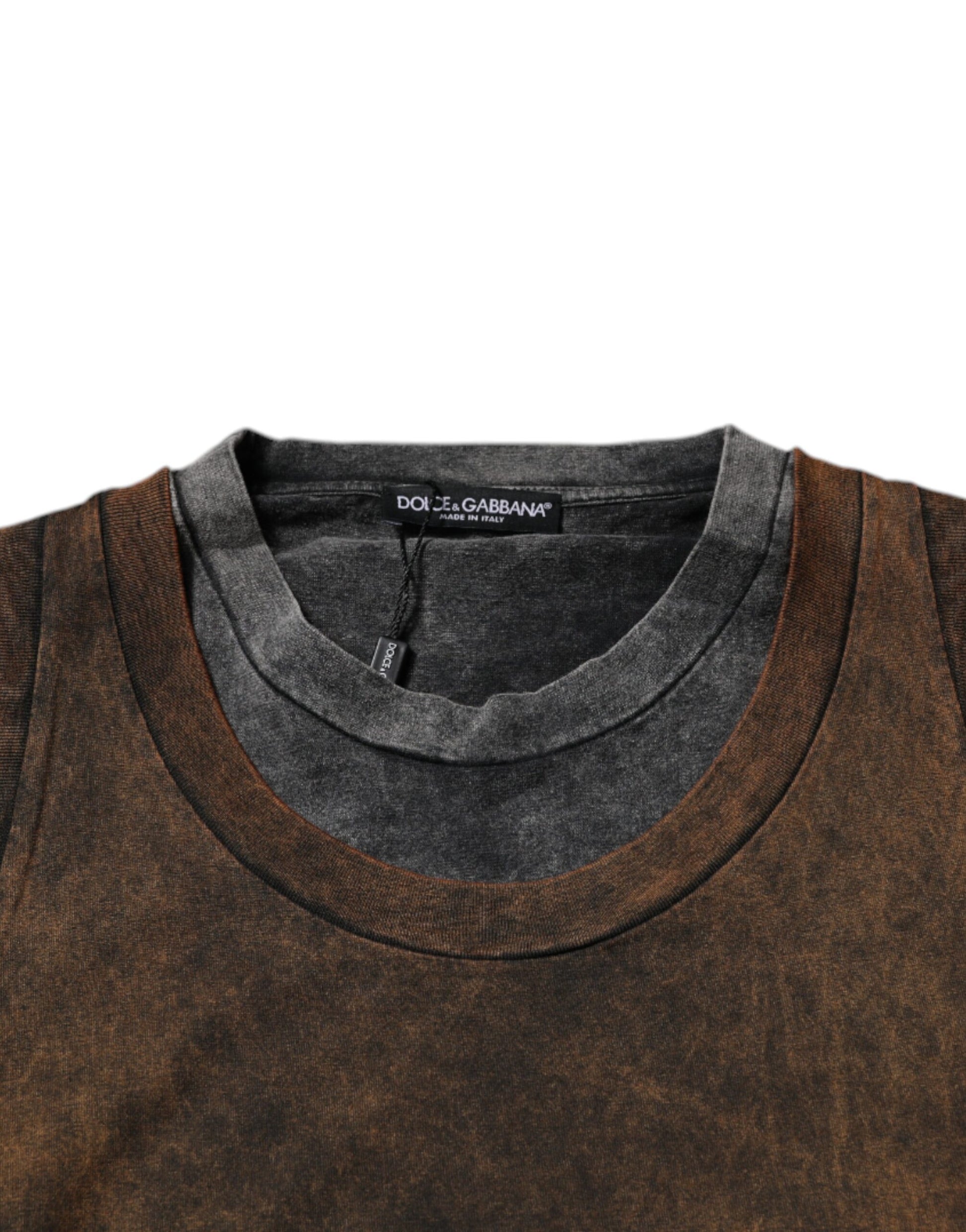 T-shirt sans manches à col rond en coton marron Dolce & Gabbana