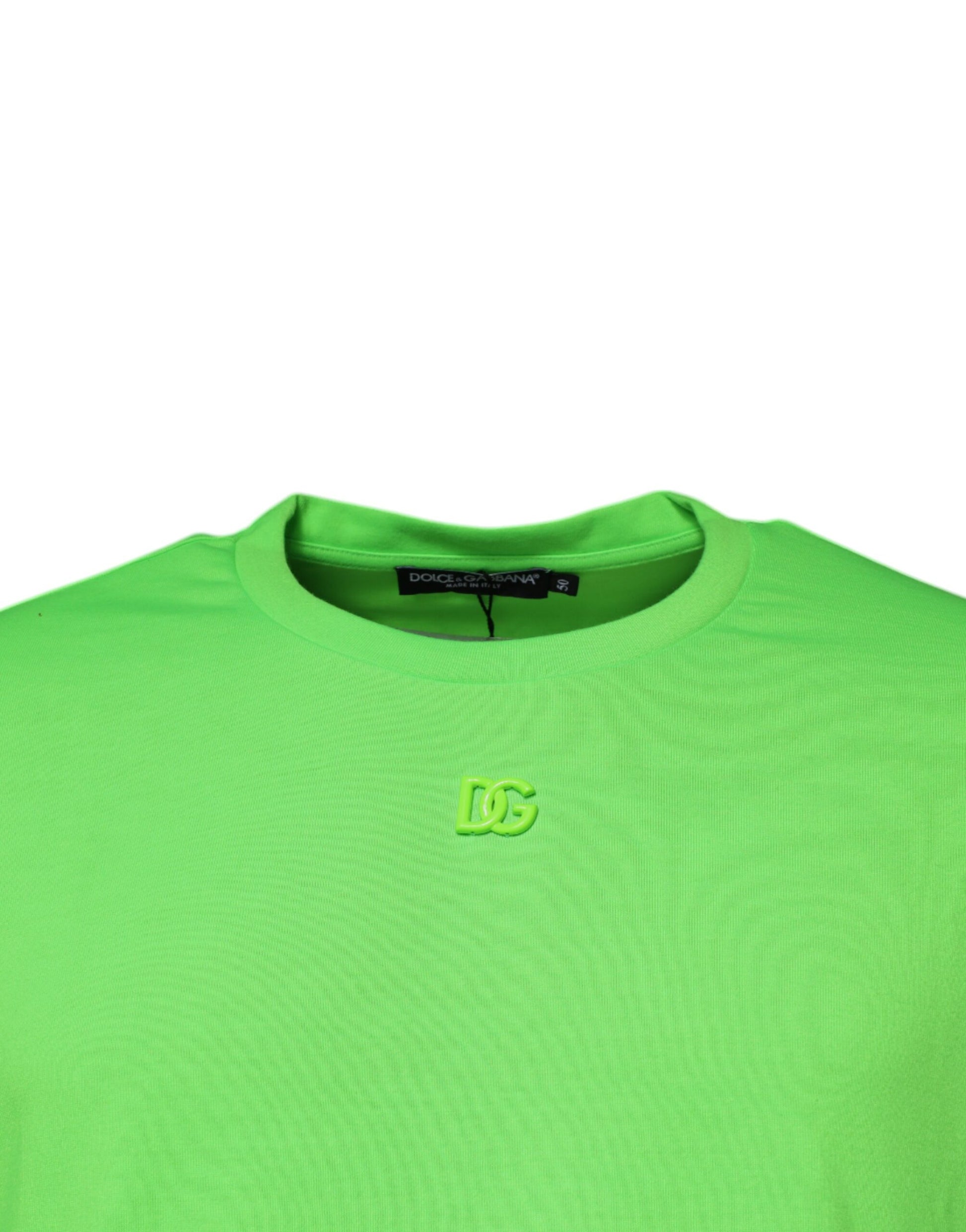 T-shirt col rond en coton vert avec logo DG Dolce & Gabbana