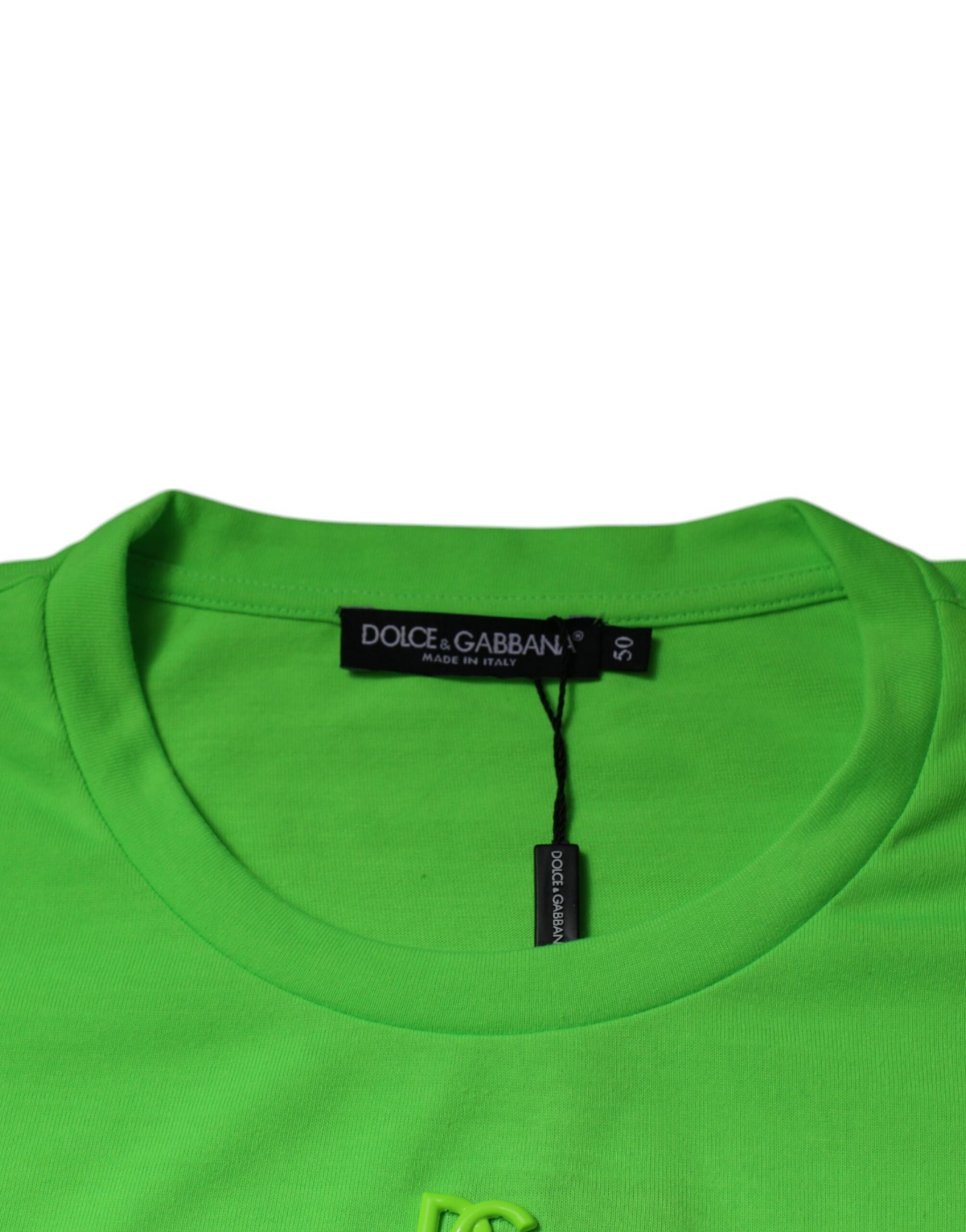 T-shirt col rond en coton vert avec logo DG Dolce & Gabbana